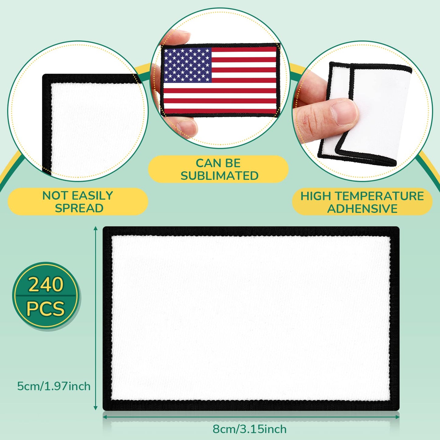 Giegxin 240 Pcs Sublimation Patches Fabric Iron on Blank Patches Decorative Blank Repair for Embroidery Hat Backpack Clothes Uniforms DIY Crafts