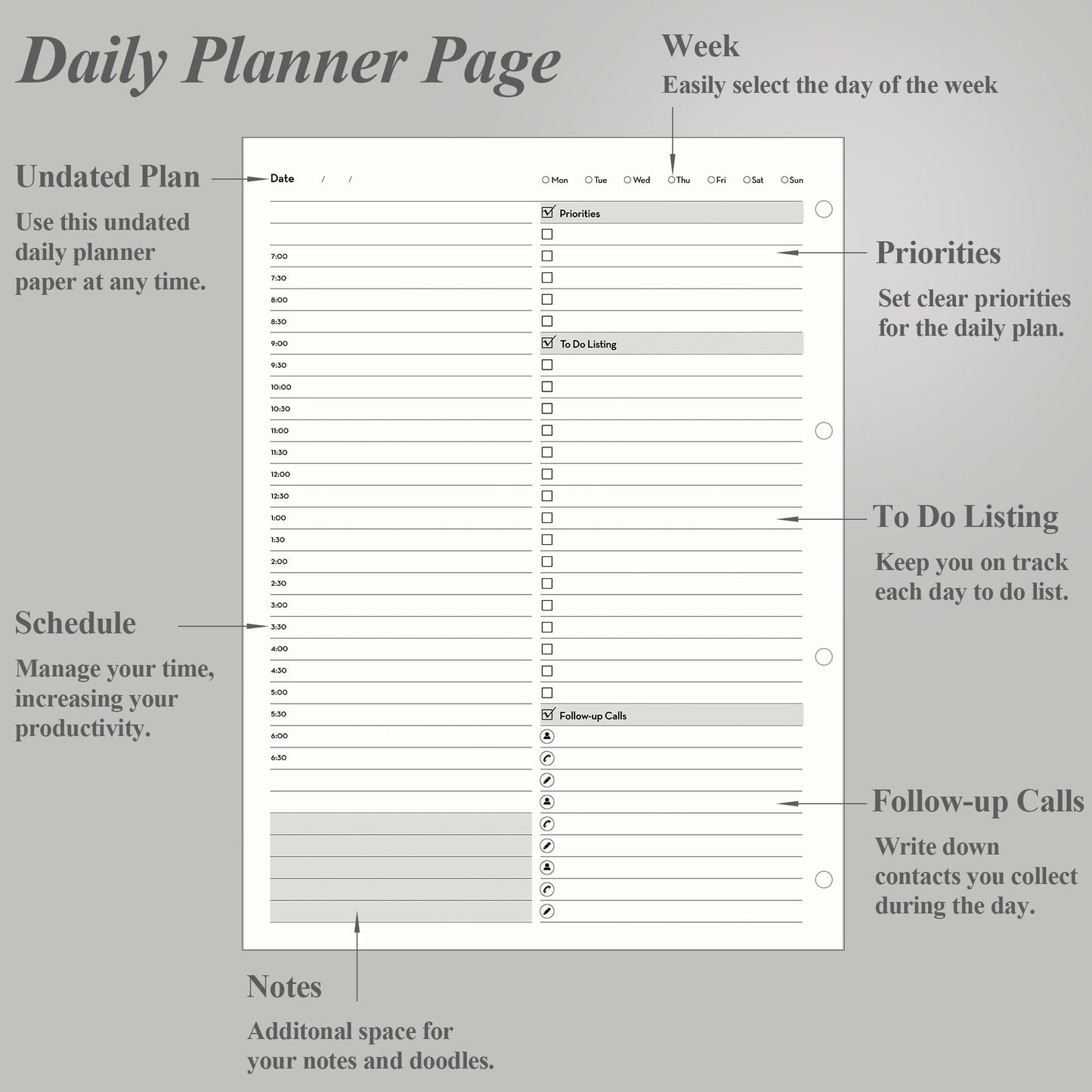EMSHOI Undated Daily Planner - A4 Large To Do List Notebook Appointment Book for Productivity Time Management, with Hourly Planner Refills, Hardcover Binder Leather Journal - 240 Pages, 9.2x12