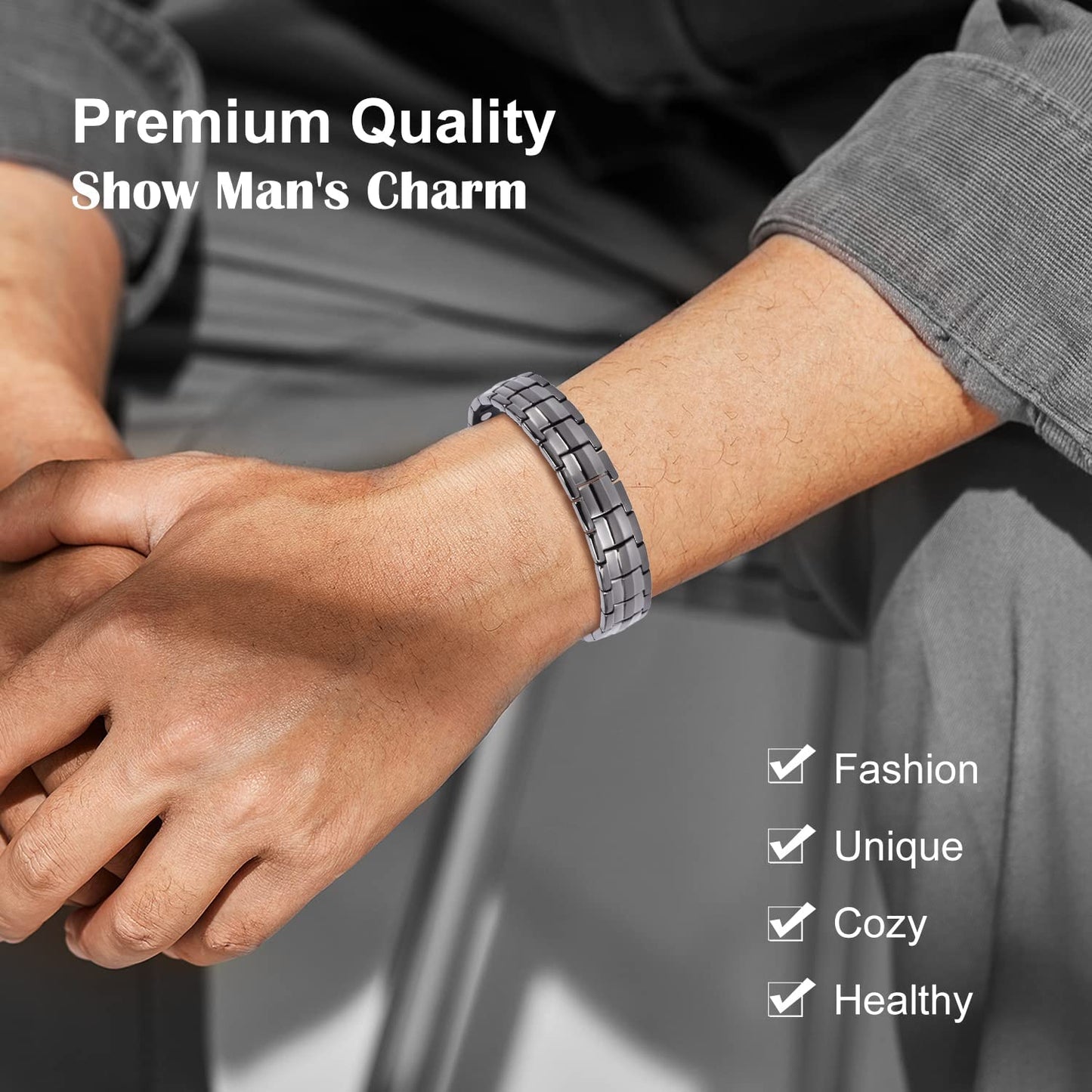 JEROOT Magnetic Bracelets for Men, Pure Titanium Bracelet (3500Gauss Per Magnet), Men's Bracelet Lymphatic Jewelry Gifts