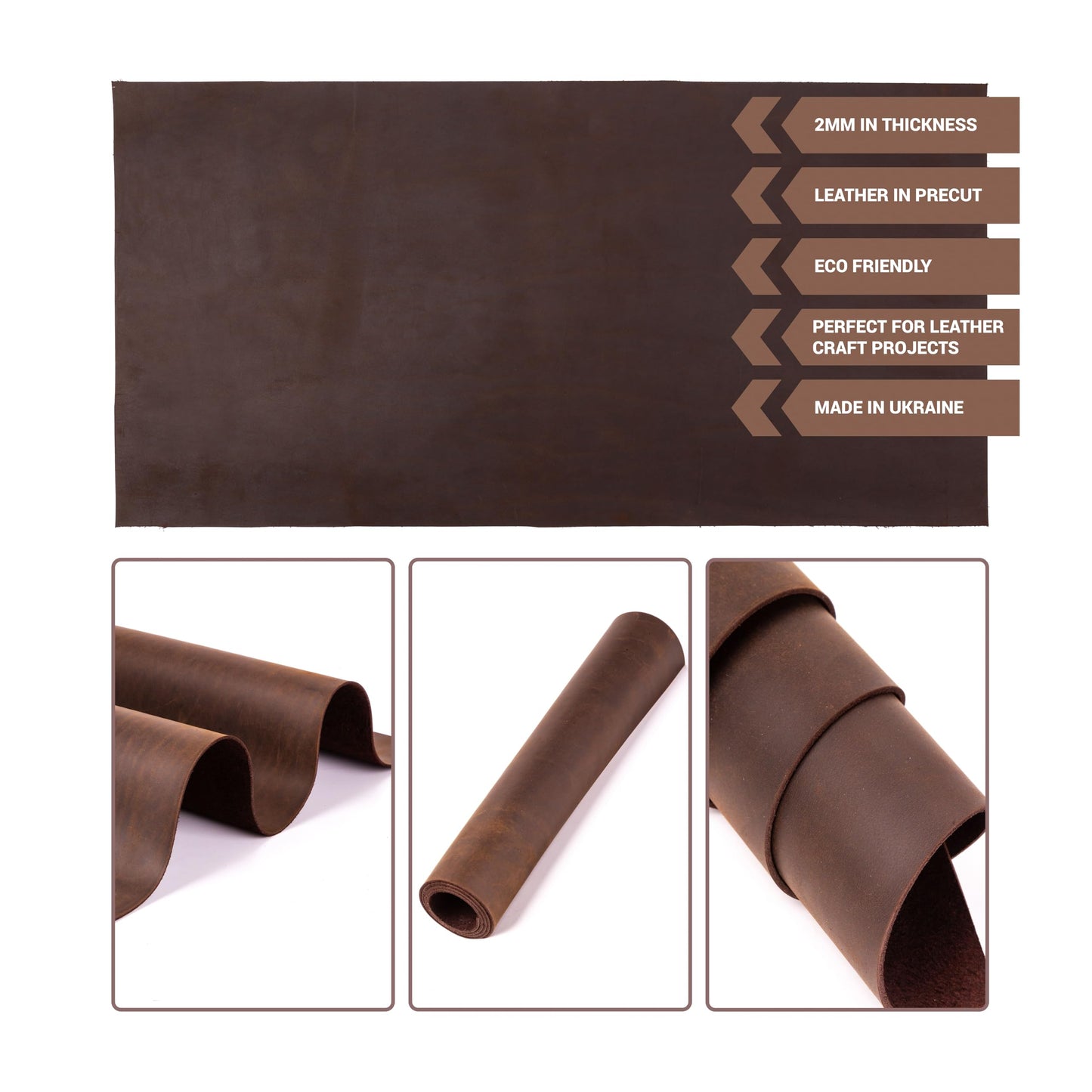 Shkira 12''X24'' Genuine Dark Brown Leather Sheets for Crafts - Tooling Leather Square - 2.0MM Thick Genuine Top Full Grain Oil Tan - Thick Cowhide Pieces Square