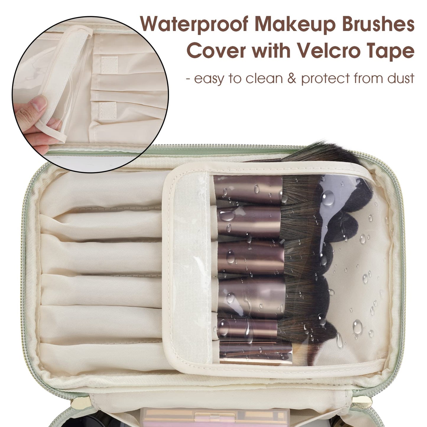 Wandering Nature Makeup Bag, Travel Make Up Organizer Cosmetic Brush Bags Case for Women in Vegan Leather, Sage Green, Patent Pending