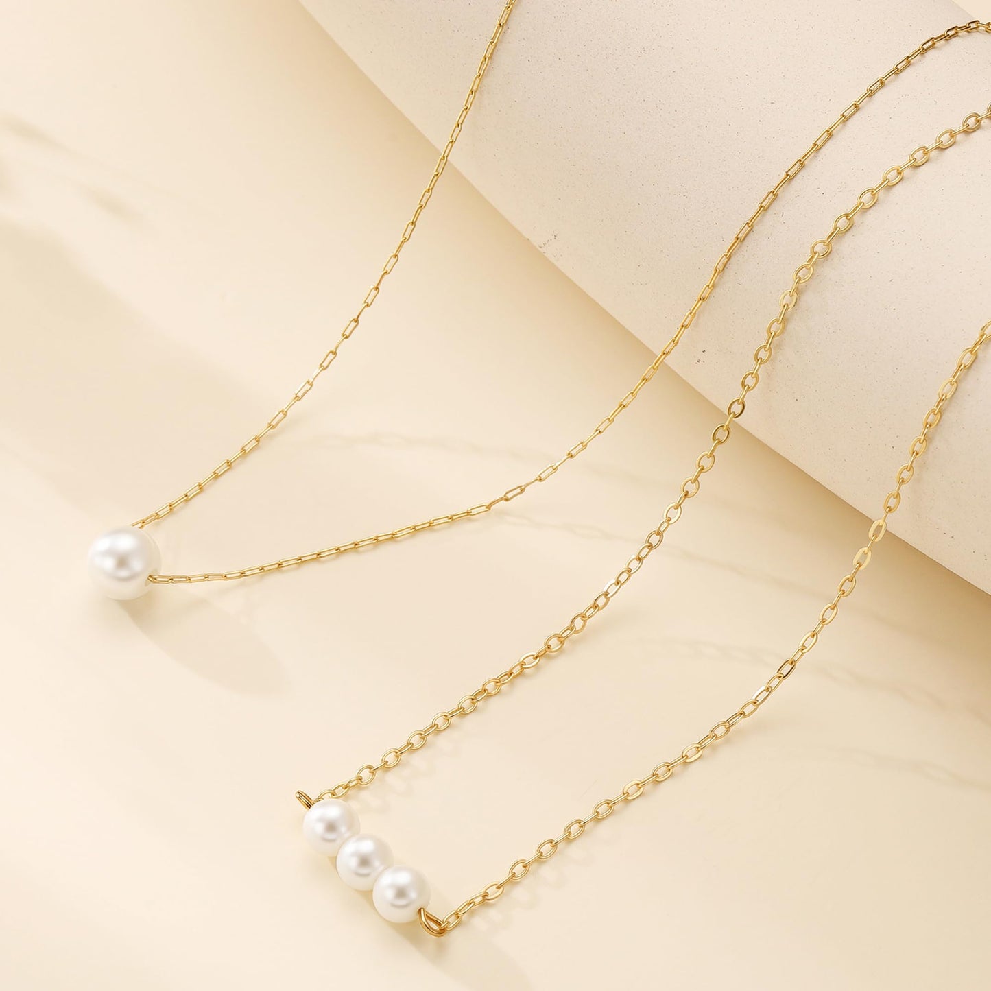 Fimhut Gold Pearl Necklaces for Women Trendy,Hypoallergenic 18K Gold Plated Dainty Necklace Simple Layered Pearl Necklaces for Women Trendy Wedding Birthday Jewelry