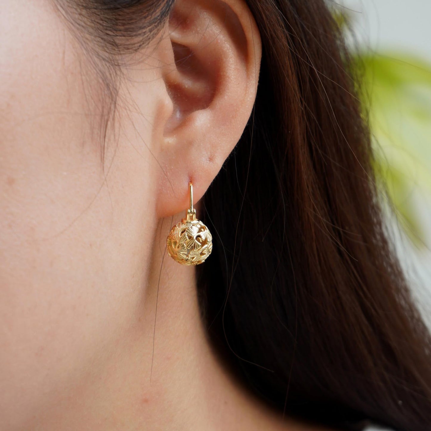 OwMell Elegant 925 Sterling Silver Pearl Drop Earrings Dangle Stud Gold Plated Earrings for Women Large Size 12mm - Hollowed Ginkgo Gold