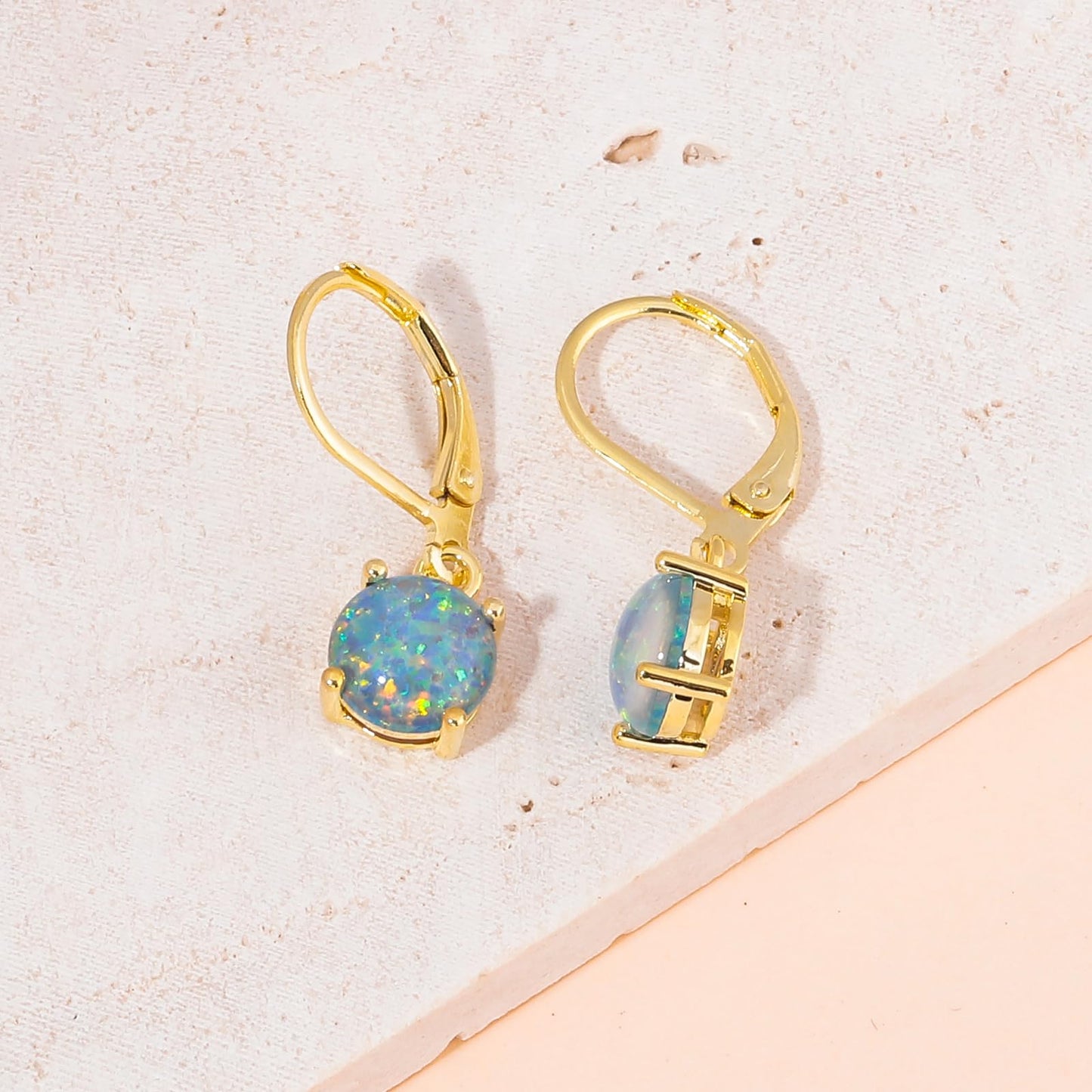 CiNily Round-Cut Opal Dangle Earrings for Women Hypoallergenic Blue Purple Fire Opal Rhodium Plated Leverback Gemstone Drop Earrings Jewelry for St Patrick's Day Easter Mother's Day Graduation