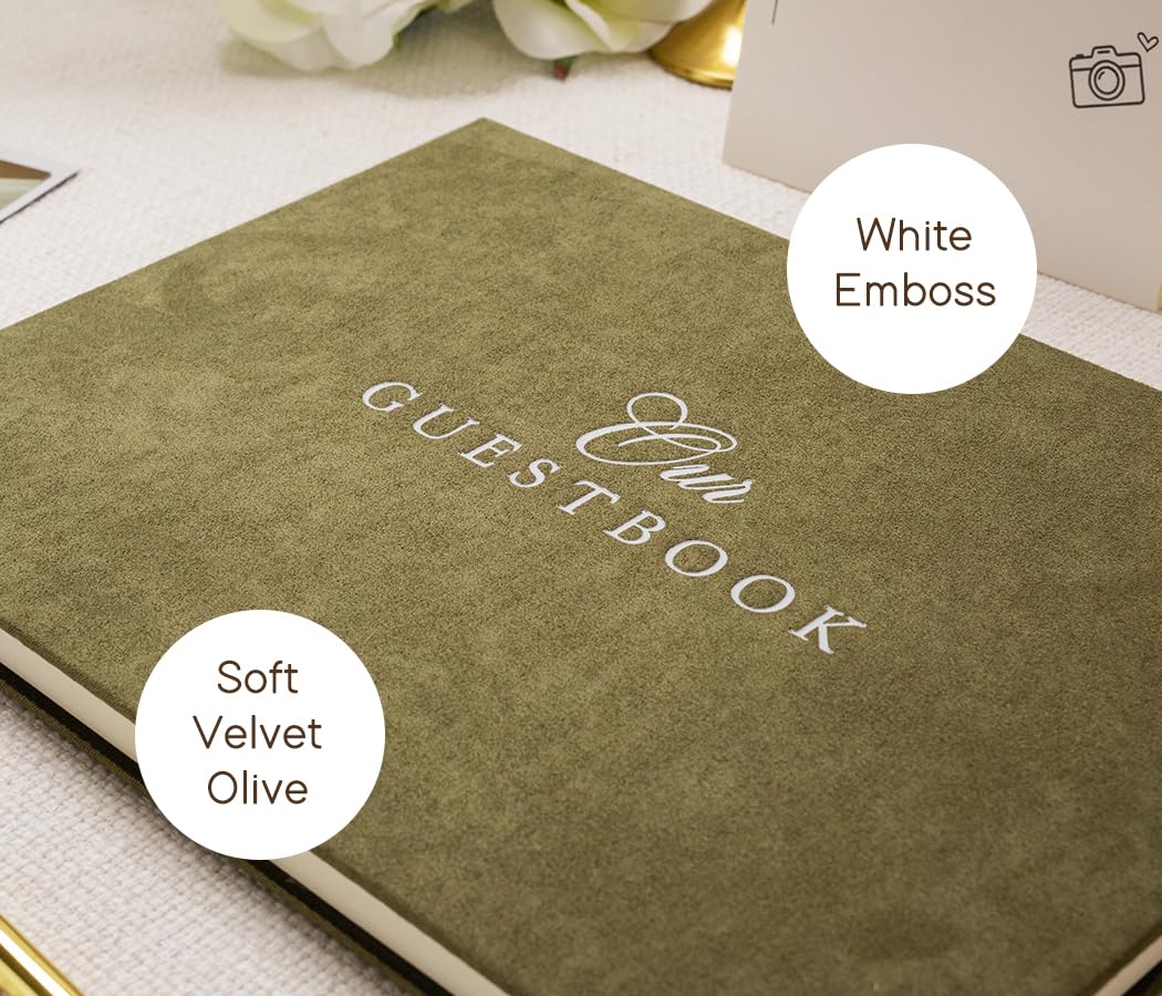 Modern Album Designs Our Wedding Photo Guest Book Set - Sign, Photo Corner Stickers Pen, Box, Layout Pages for Instant Photos Photo Booth Weddings Bridal Showers Engagement Events (Olive)