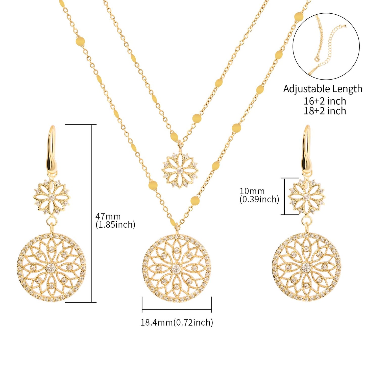 TaYolnFaSo Boho Round Hollow Flower Jewelry Set Double Layer Flower Choker Necklace Earrings Set Wedding Jewelry Gift for Women