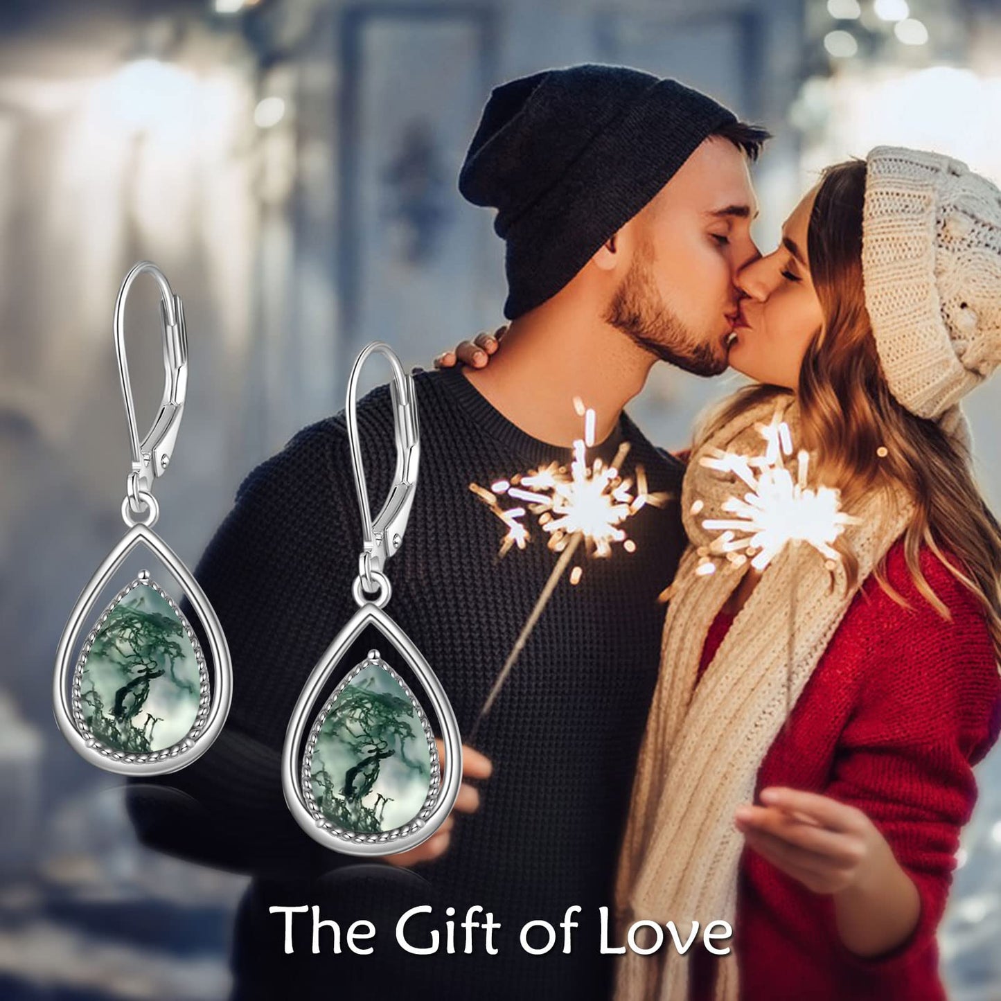 VONALA Moss Agate Earrings 925 Sterling Silver Agate Moss Teardrop Leverback Drop Dangle Earrings Jewelry Gifts