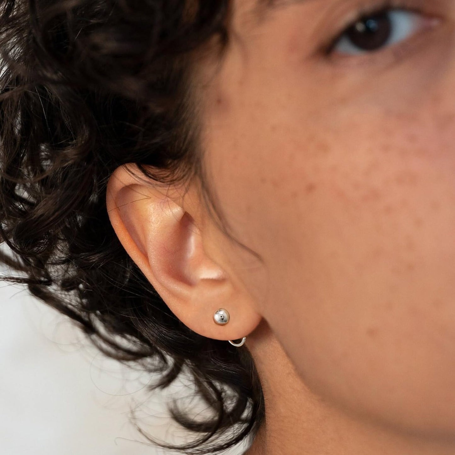 Ball Half Hoop Earring 925 Sterling Silver Little Ball Huggie Earring 5mm Hug Hoop Earring Huggy Earring for Women Sleeper Earrings