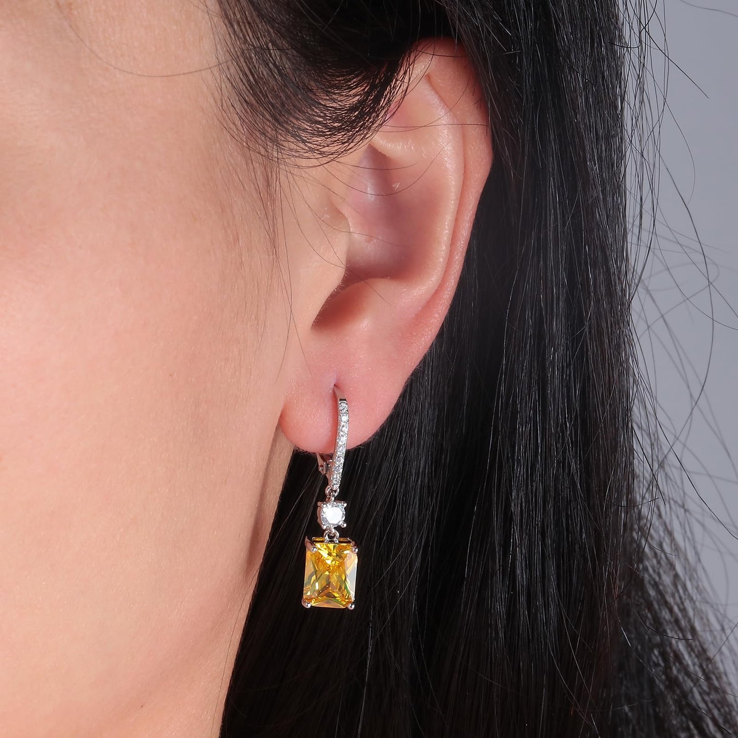 CiNily Leverback Earrings for Women Rectangular-cut Drop Dangle Earring Hypoallergenic, 14K White Gold Plated Yellow Cubic Zircon Earrings Diamond Dangle Ear Rings Jewelry Birthday