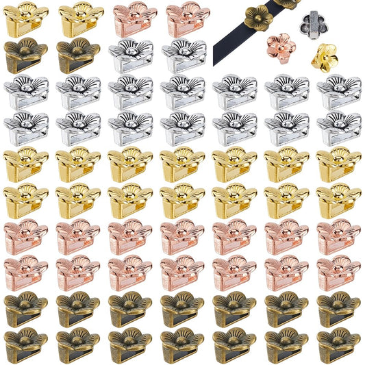 SUPERFINDINGS 80Pcs 4 Colors Tibetan Flower Slide Charms Zinc Alloy Large Hole Slider Beads Leather Cord Slider Loose Beads for Wristband Bracelet Necklace Jewelry Making, Hole: 10x2.5mm