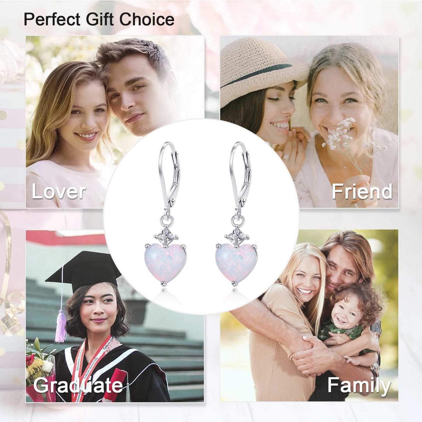 Opal Jewelry, Heart Shape Leverback Drop Dangly Earrings, 925 Sterling Silver Hypoallegenic for Sensitive Ears, Mother's Day for Women Girlfriend with Gift Box
