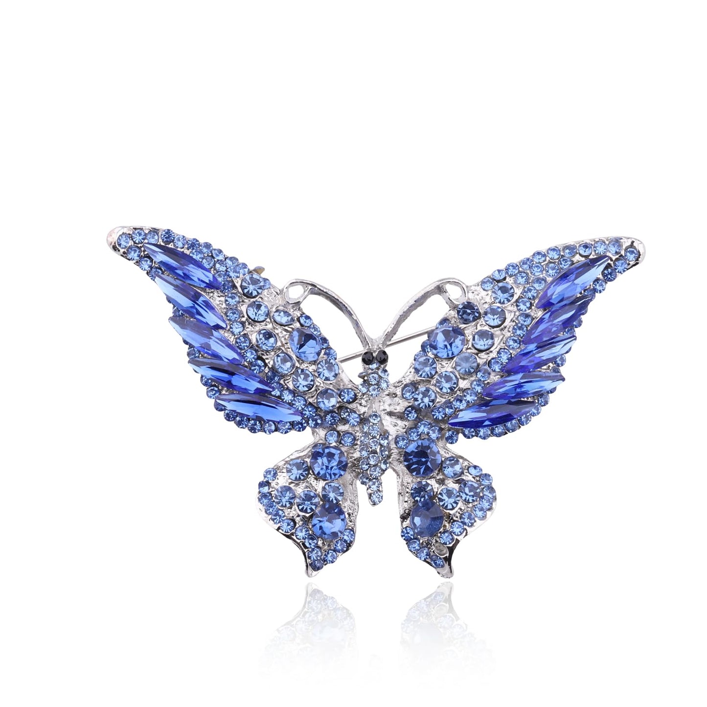 FEELMEM Crystal Rhinestone Butterfly Brooch Pin Blue Color Butterfly Brooches for For Women Wedding/Banquet/Birthday Party (blue-3)