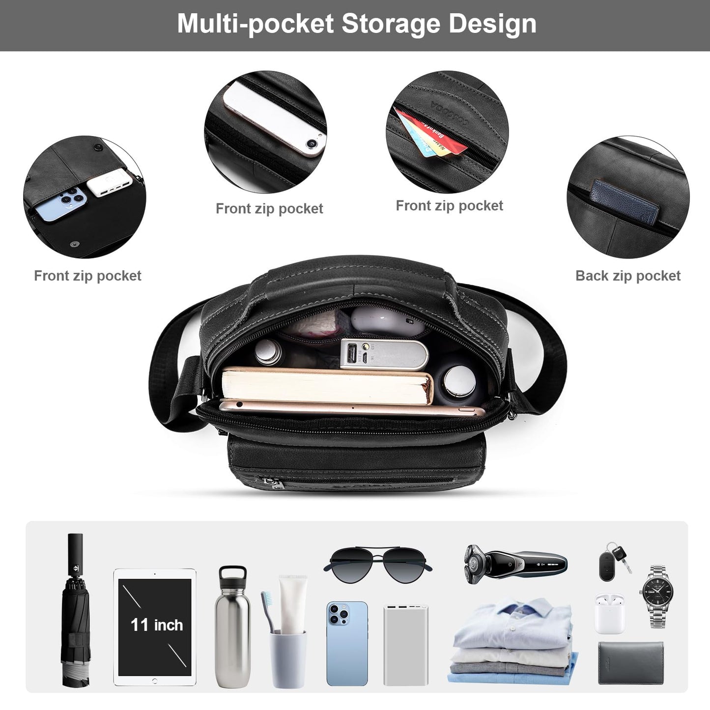 COSCOOA Shoulder Bag for Men Leather Man Purse Crossbody for Men Handbag Bag Messenger Satchel Travel bag