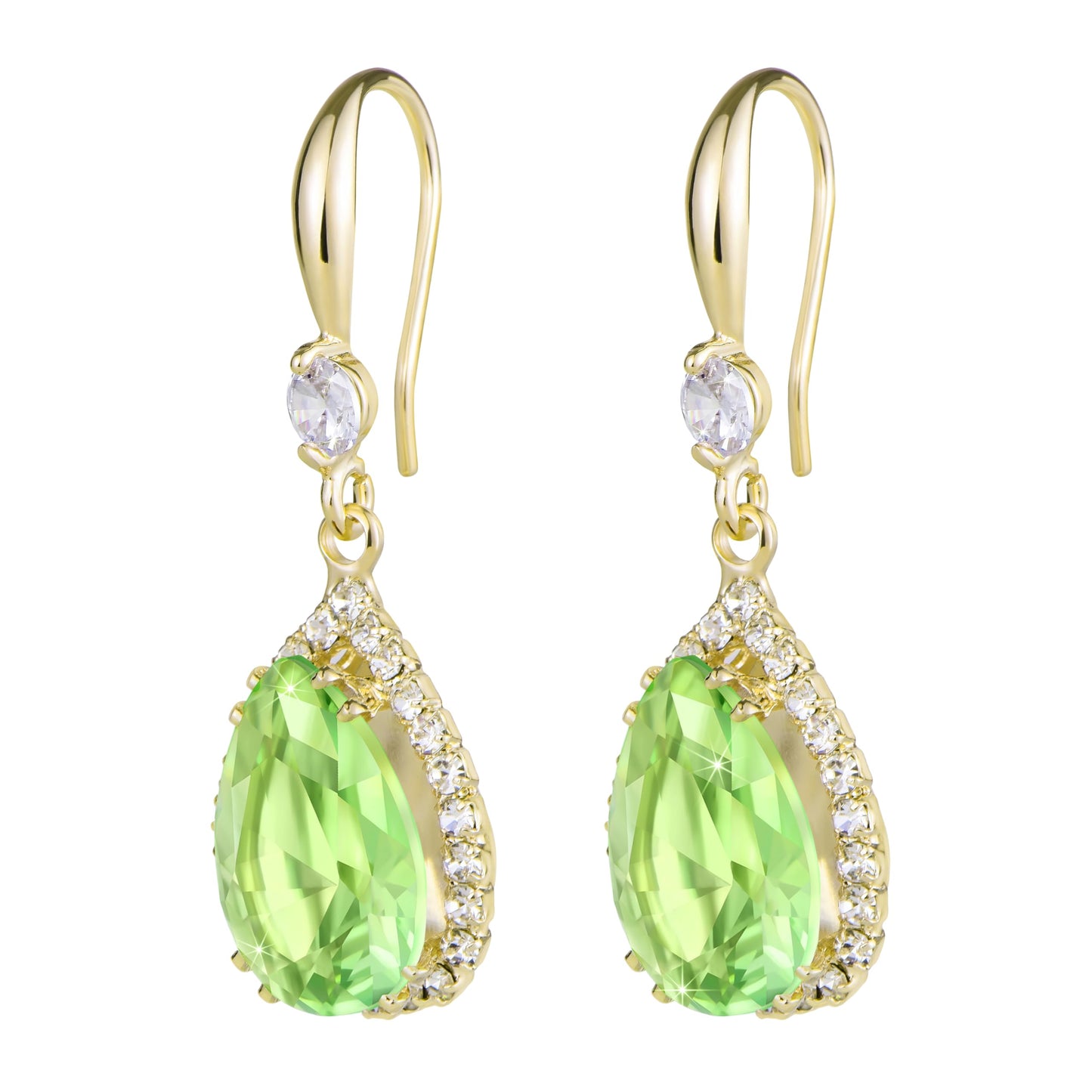 Linawe Lime Green Gold Dangle Earrings for Women Trendy, Imitation Diamond Rhinestone Teardrop Earrings Dangling, Cubic Zirconia Peridot Crystal Drop Chandelier Wedding Costume Jewelry