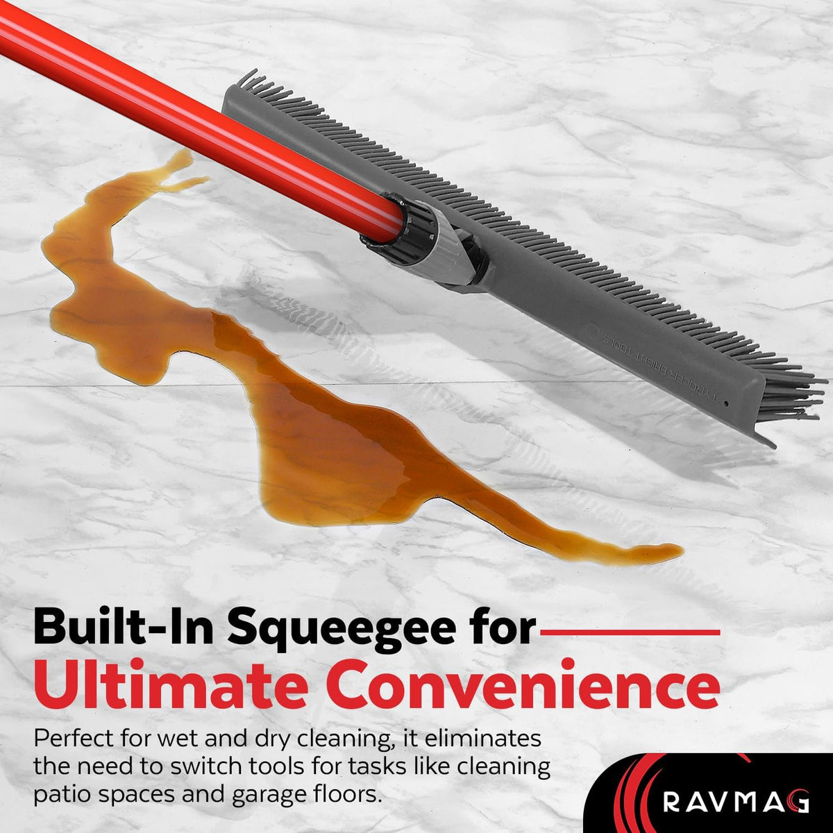 Skiennix 2-in-1 Silicone Rubber Broom | Pet Hair Removal & Squeegee - Long Handle, Slanted Bristles for Corners - Ideal for Carpet, Hardwood, Tile