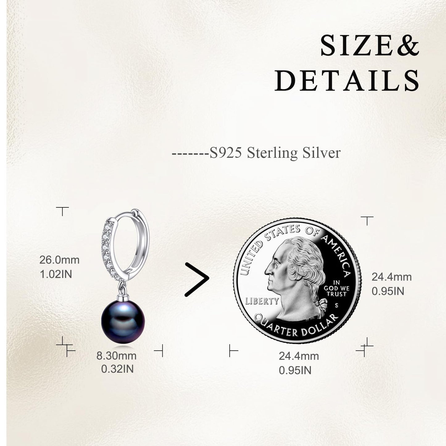 925 Sterling Silver Black Pearl Hoop Earrings Dangle Drop Jewelry Gifts for Women (Black Pearl-CZ)
