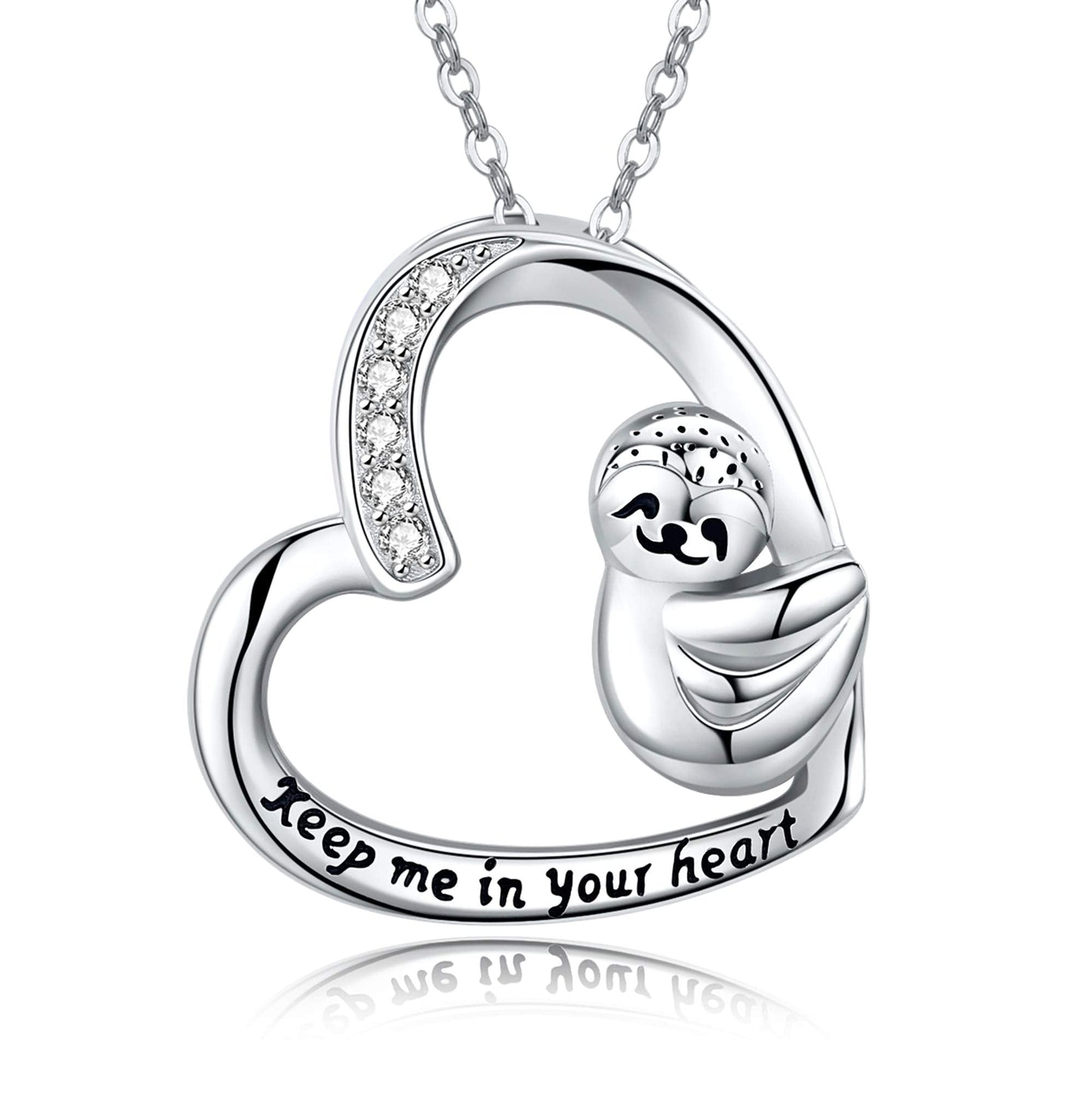 JUSTKIDSTOY S925 Sterling Silver Sloth Necklace “Keep Me in Your Heart”Animal Pendant Necklaces for Women Sloths Lovers Gifts