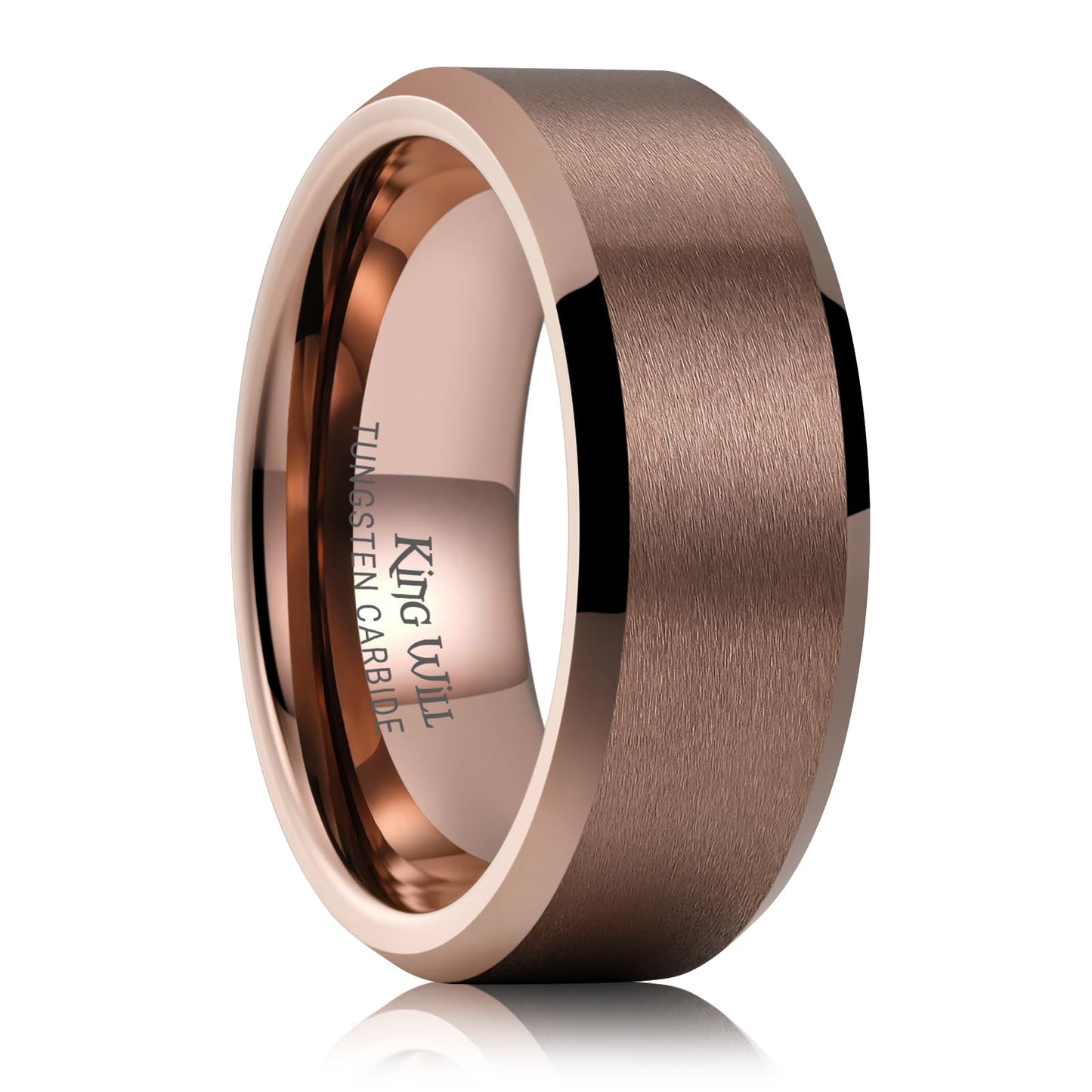 King Will Brown Basic Tungsten Rings For Men 8mm Wedding Band Polished Edge Brushed Matte Promise Ring Comfort Fit, Size 13