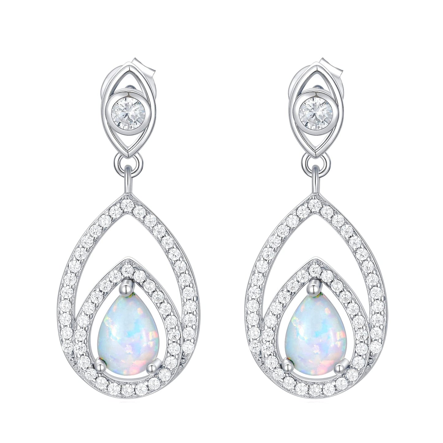 VONALA Opal Teardrop Earrings 925 Sterling Silver October Birthstone Dangle Earrings Opal Drop Dangling Earrings for Women