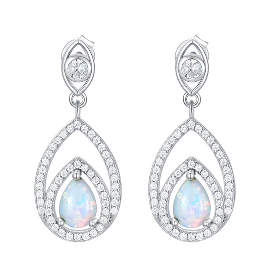 VONALA Opal Teardrop Earrings 925 Sterling Silver October Birthstone Dangle Earrings Opal Drop Dangling Earrings for Women