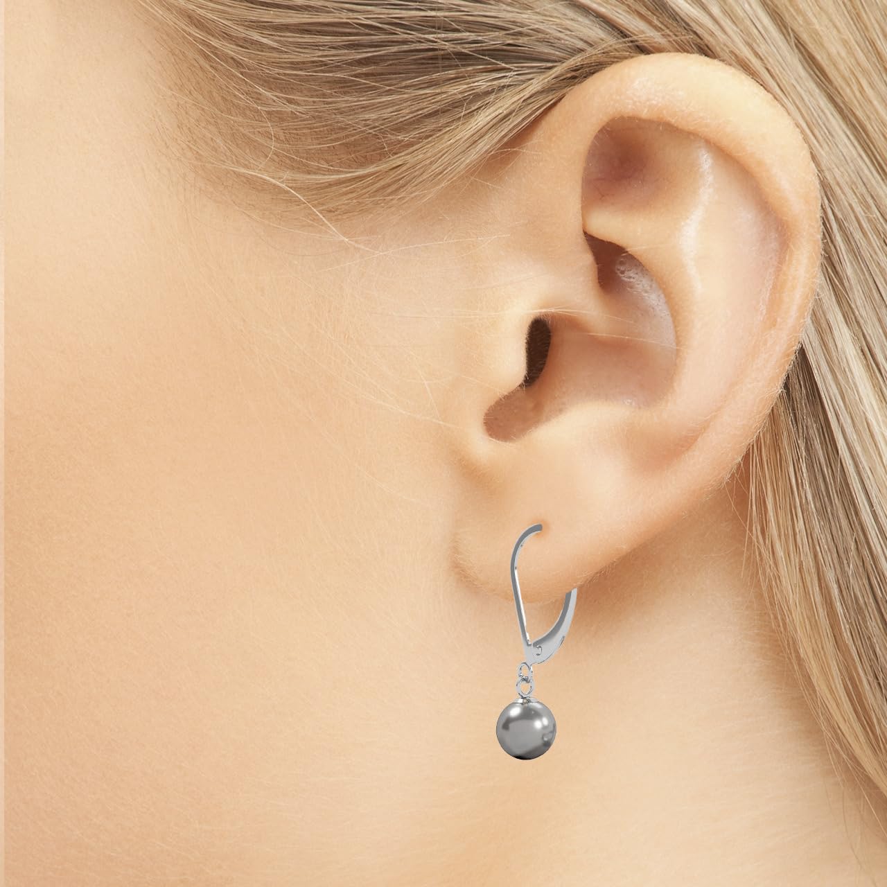 Lova Jewelry Pearl Drop Earrings Leverback Hoop Earrings for Women (Susteined Grey)