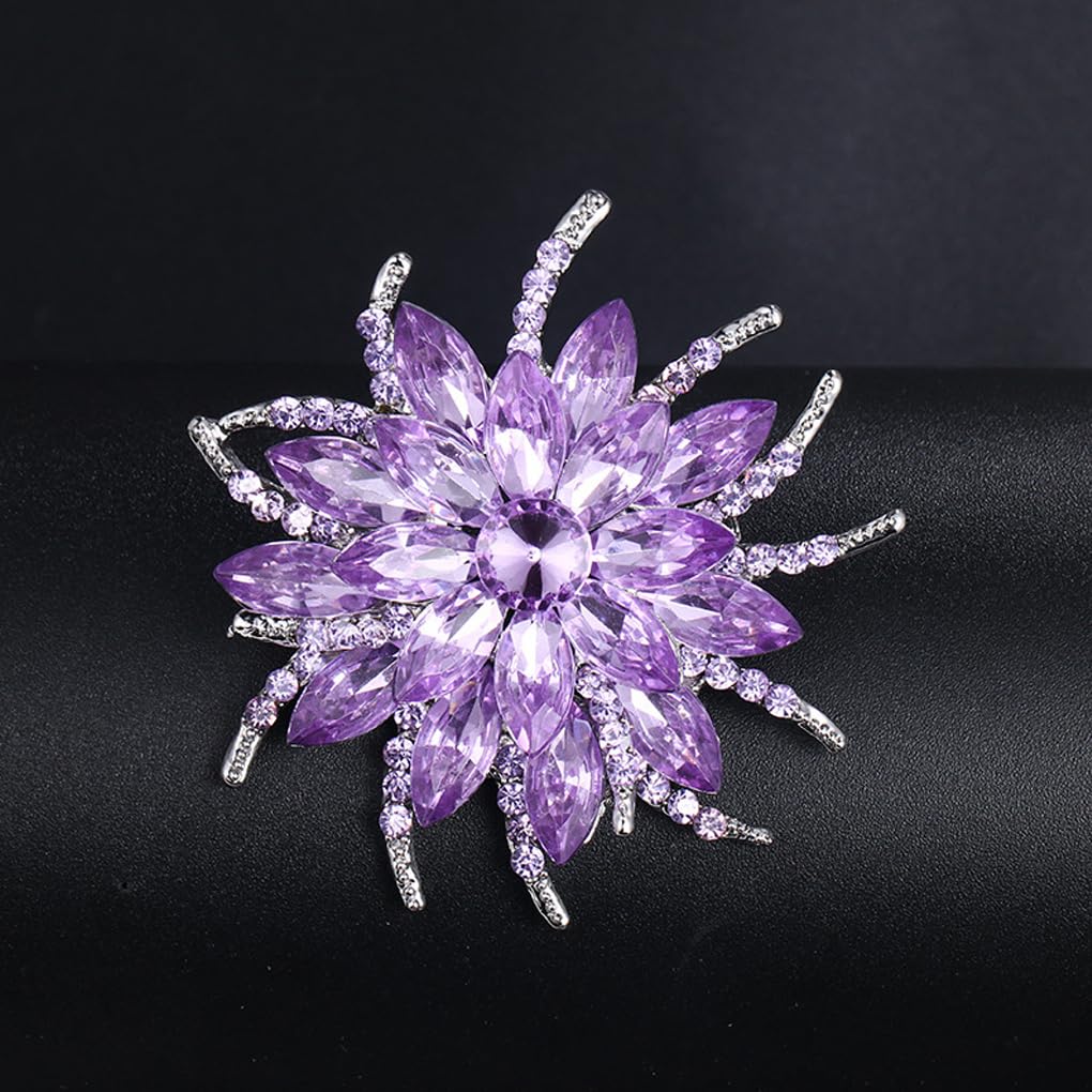 Rhinestone Large Flower Brooches Pins for Women Fashion Sparkly Crystal Sunflower Statement Brooch Unique Wedding Party Suit Dress Jewelry Accessories (Purple2)