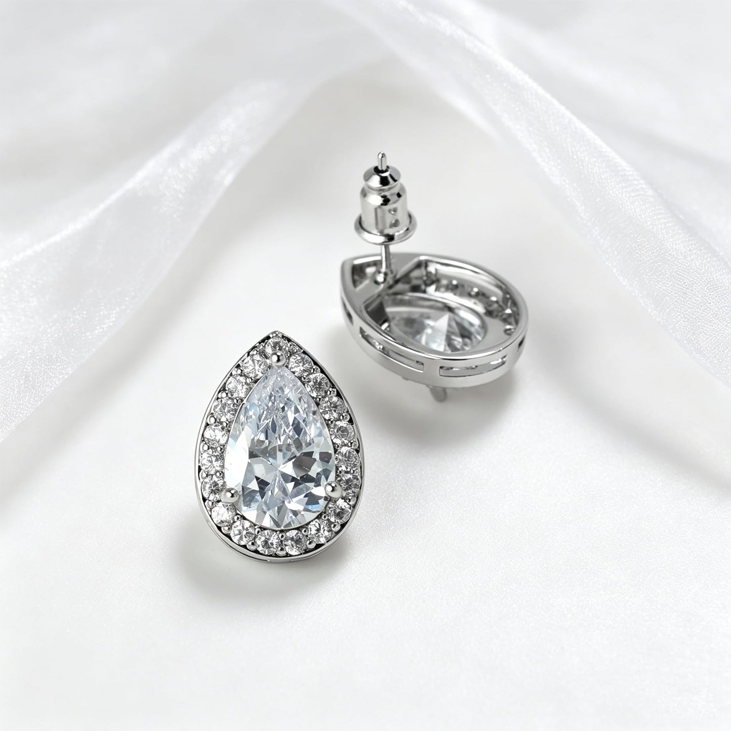 UDYLGOON Teardrop CZ Bridal Jewelry Set Imitation Diamond Earrings Necklace Bracelet for Bride Bridesmaids Wedding Prom Party (Tennis-Clear)