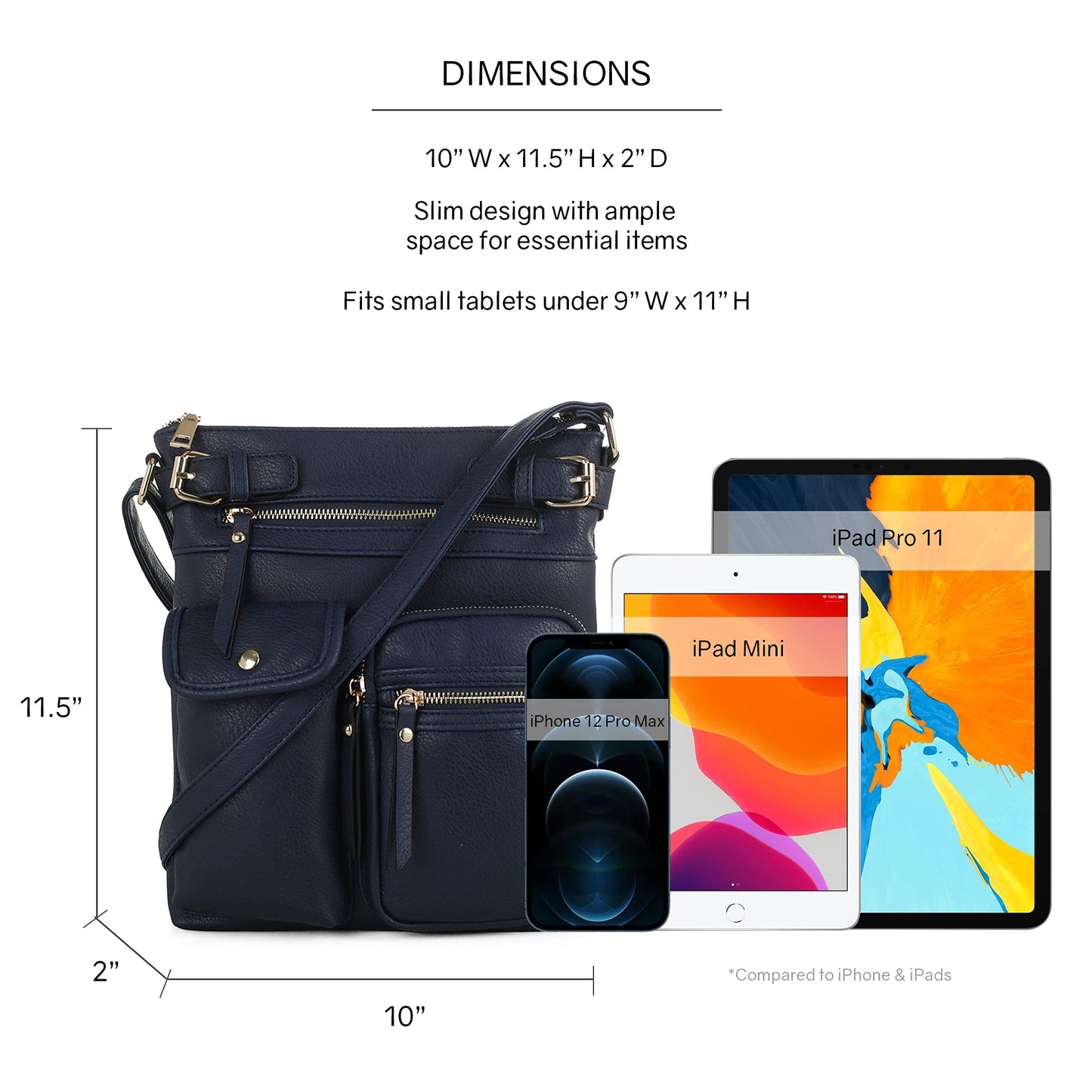 SG SUGU Katie Lightweight Medium Crossbody Bag Shoulder Bag with Multi Pocket for Women | NAVY