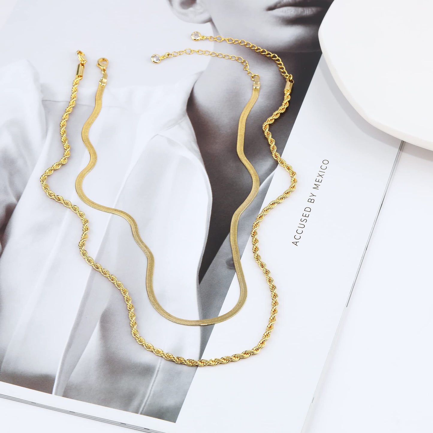 Freekiss Herringbone Necklace for Women,Dainty Snake Chain Necklace,14k Gold Plated Rope Necklace,Simple Layered Necklaces Jewelry Gift Women