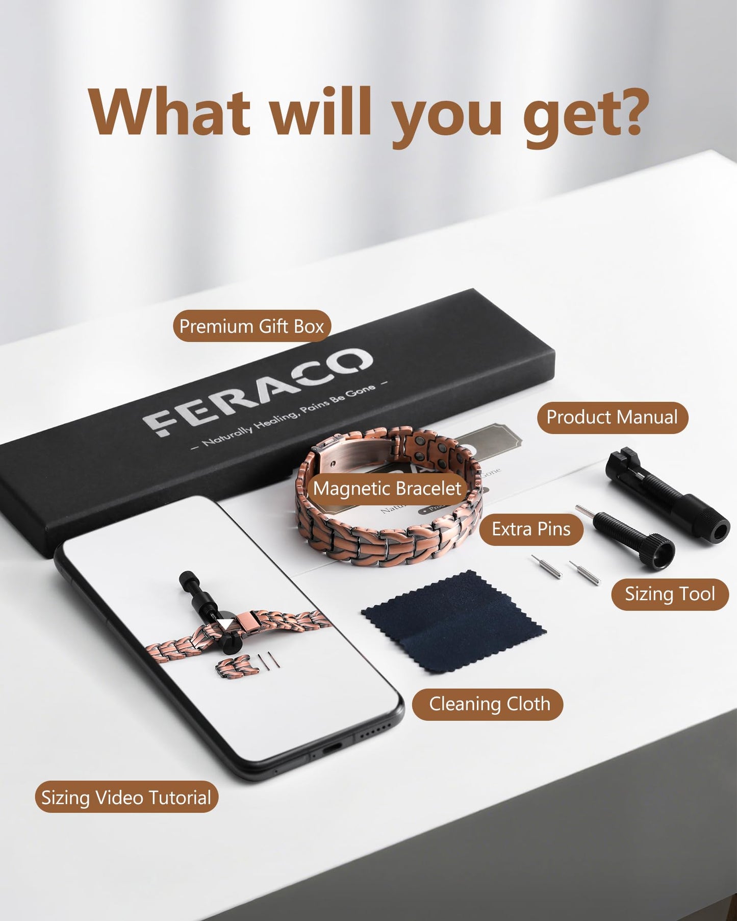 Feraco Copper Bracelet for Men,Magnetic Therapy Cooper Bracelets with 3800 Gauss Magnets, Men's Jewelry for Anniversary Father's Day