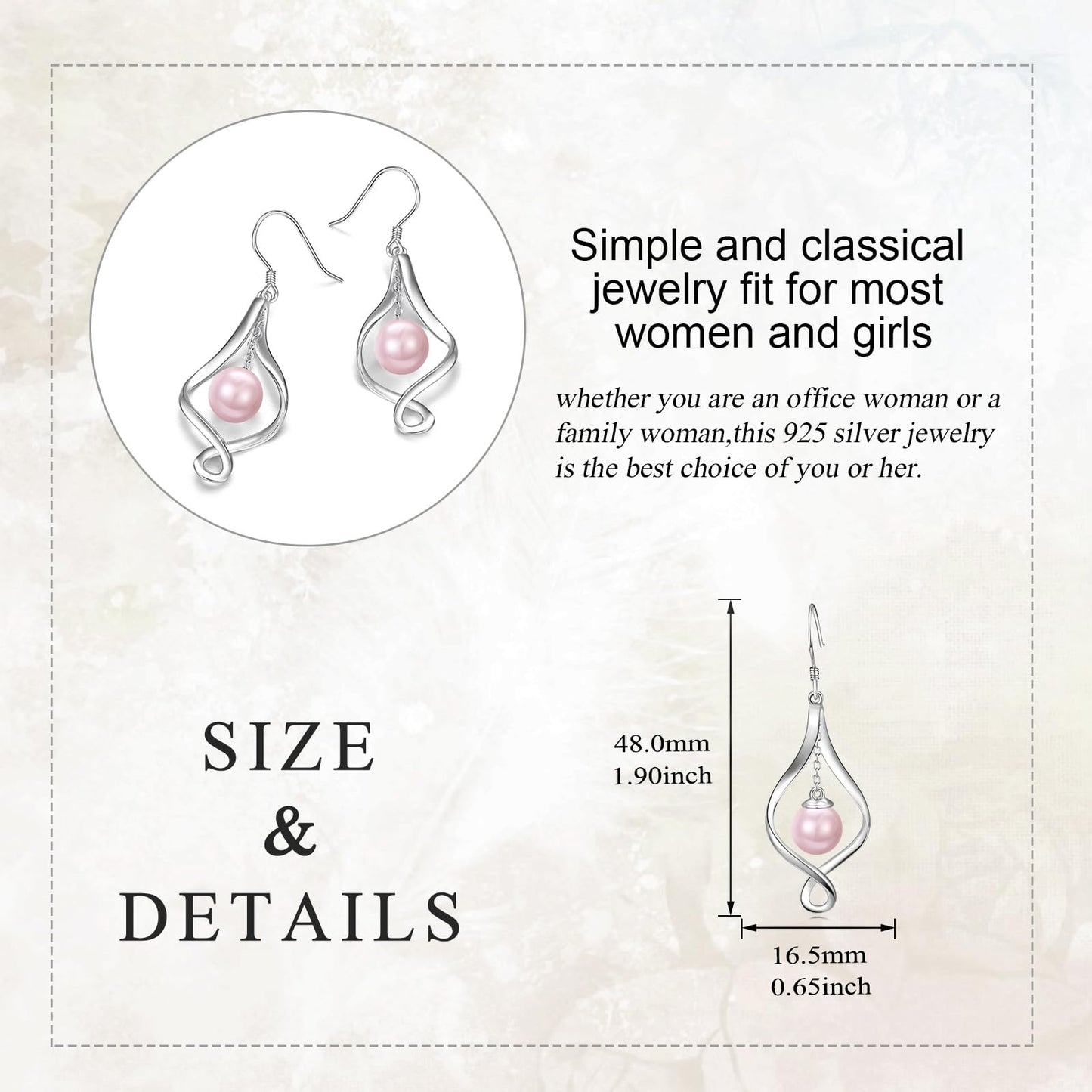 Pink Pearl Earrings Sterling Silver Twist Pearl Dangle Earrings Jewelry Gifts for Women