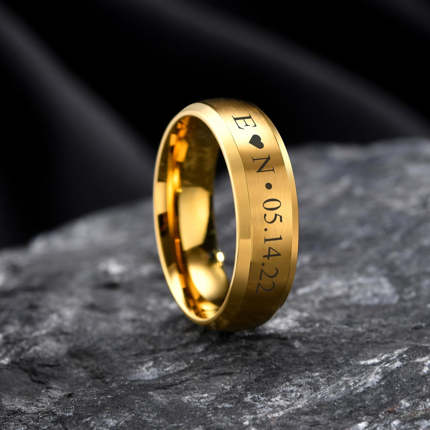 VNOX Customize Gold Plated Stainless Steel Beveled Edge Matte Brushed Finish Rings for Wedding Band,Size 11