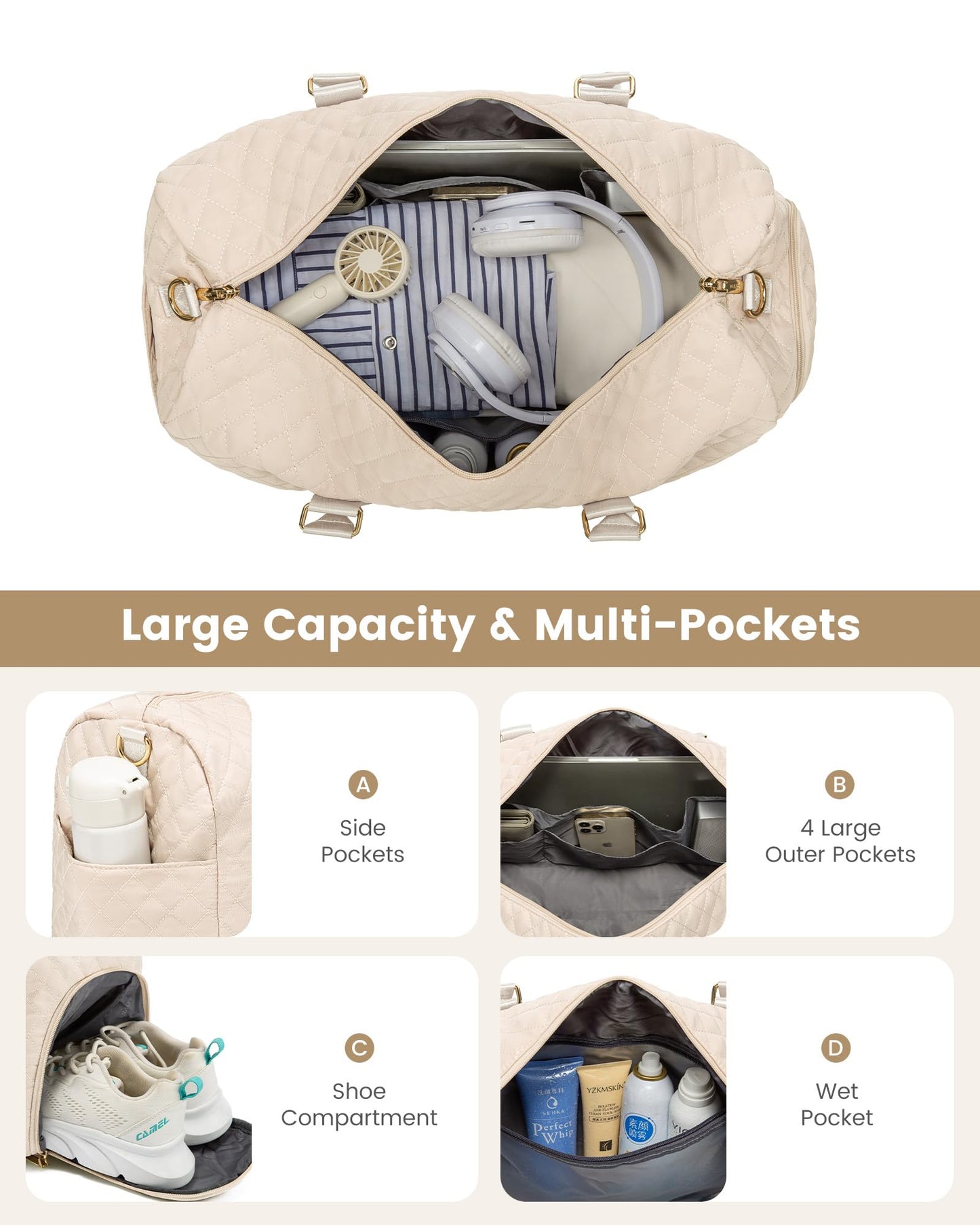 LOVEVOOK Travel Duffle Bag, Weekender Bag for Women with Toiletry Bag, Carry on Overnight Bag with Shoe Compartment, Gym Duffel Bag with Wet Pocket, Mommy Hospital Bags for Labor and Delivery