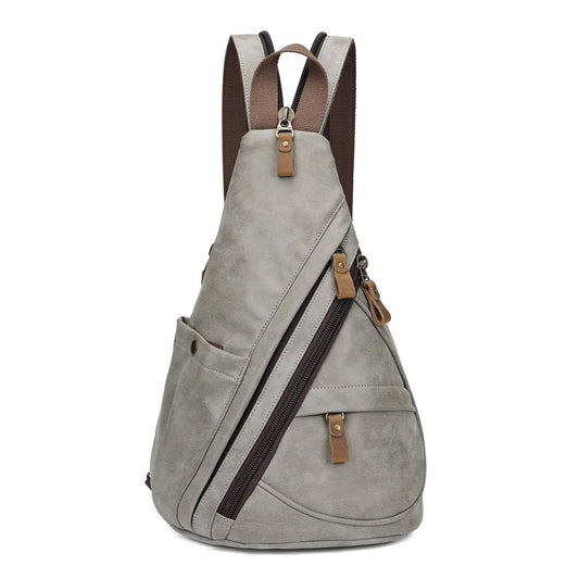 KL928 PU Leather Sling Bag - Small Crossbody Backpack Shoulder Casual Daypack Rucksack for Men Women(Leaden)