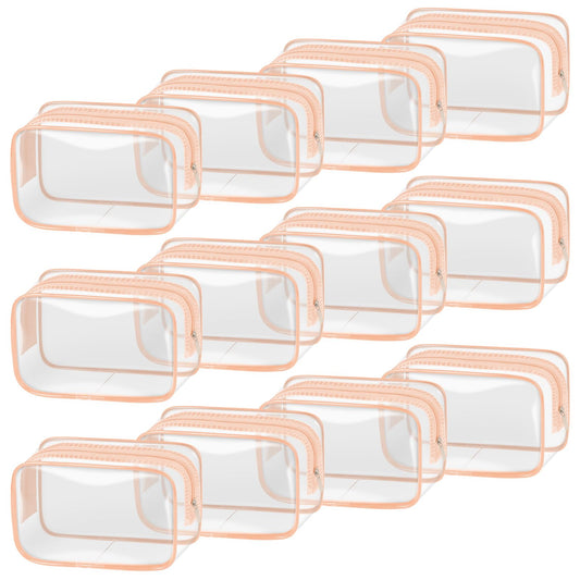 TISRATOK 12 PCS Clear Makeup Bag for Women with Zipper, TSA Approved Toiletry Pouch, Cosmetic Bag Bulk for Travel Organizer Essentials -Orange-pink, Small