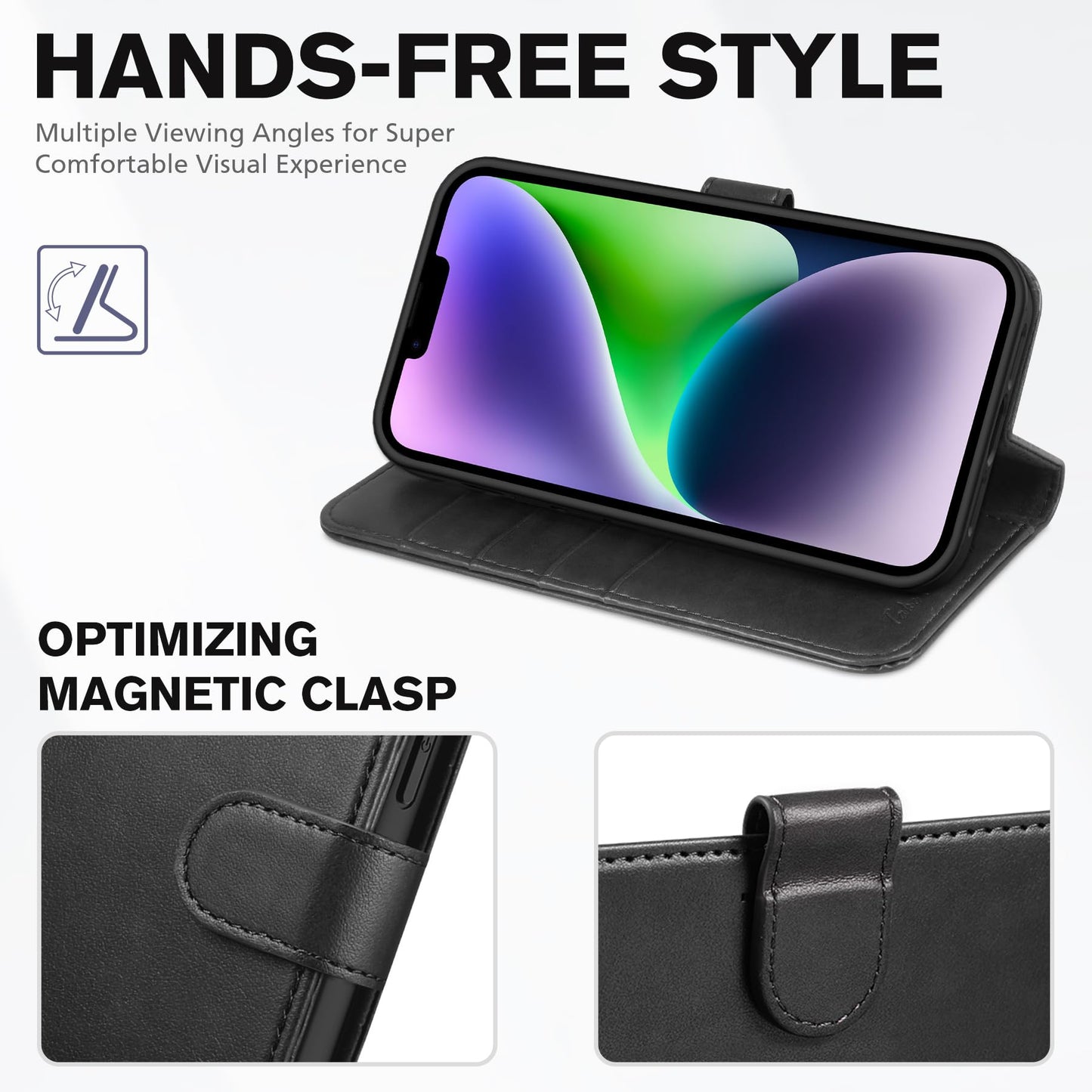 TUCCH Wallet Case for iPhone 14 Plus, [RFID Blocking] 4 Card Holder Stand [Shockproof TPU Interior Case] PU Leather Magnetic Protective Flip Cover Compatible with iPhone 14 Plus 6.7" 2022, Black
