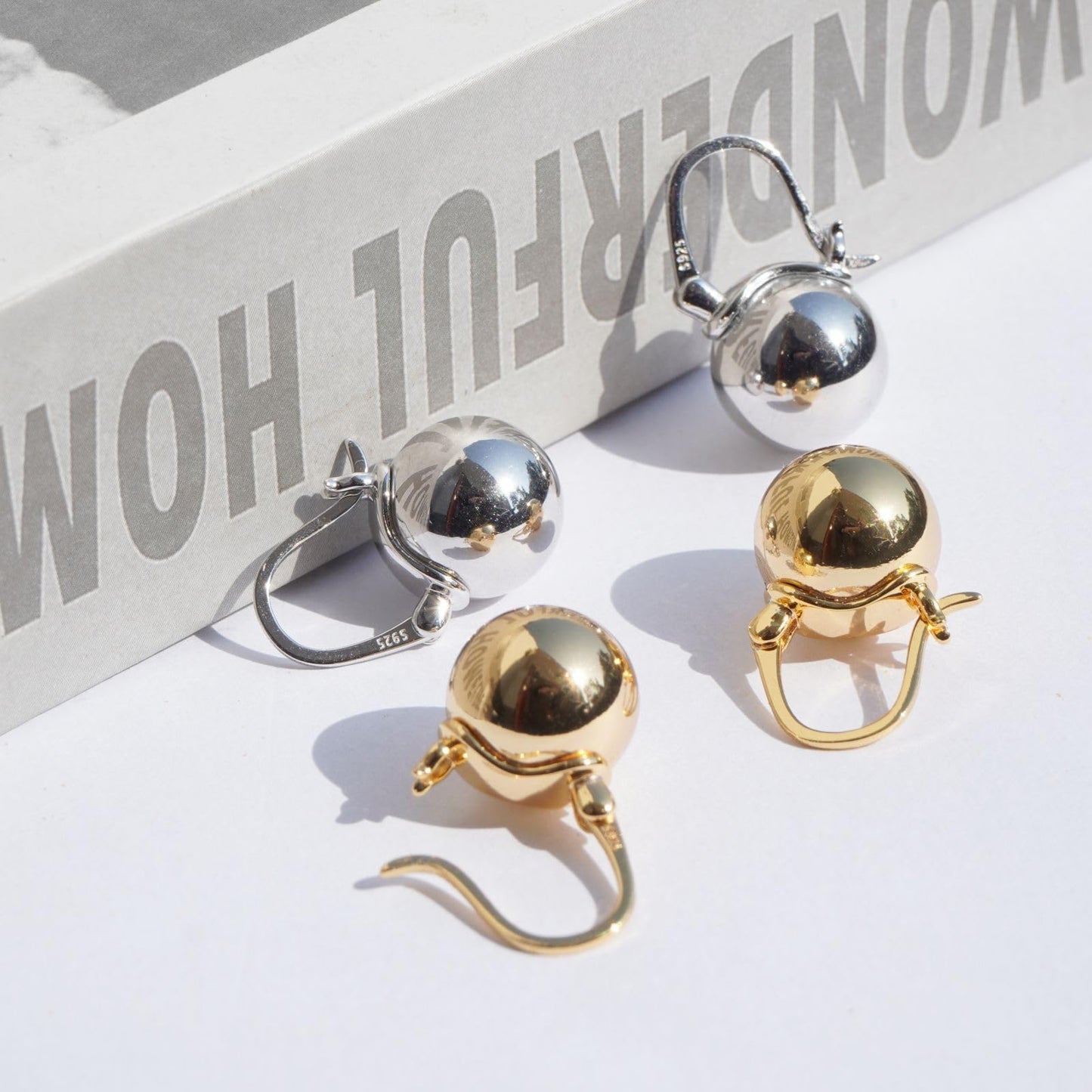 OwMell Elegant 925 Sterling Silver Pearl Drop Earrings Dangle Stud Gold Plated Earrings for Women Large Size 12mm - Silver Plated
