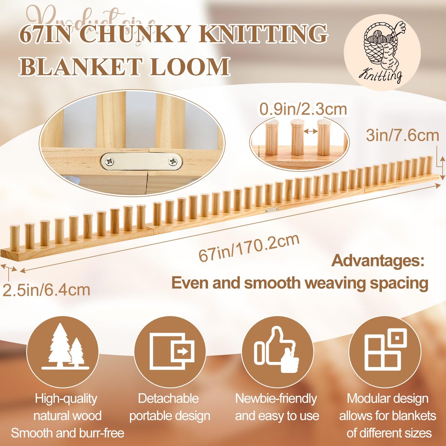 Novabright 67'' Extra Large Chunky Knitting Loom Knitting for Blanket Making 2 in 1 Making Loom for DIY Throw Blankets Adjustable Size Chunky Knit Foldable Weaving Kit for Beginner Yarn Craft