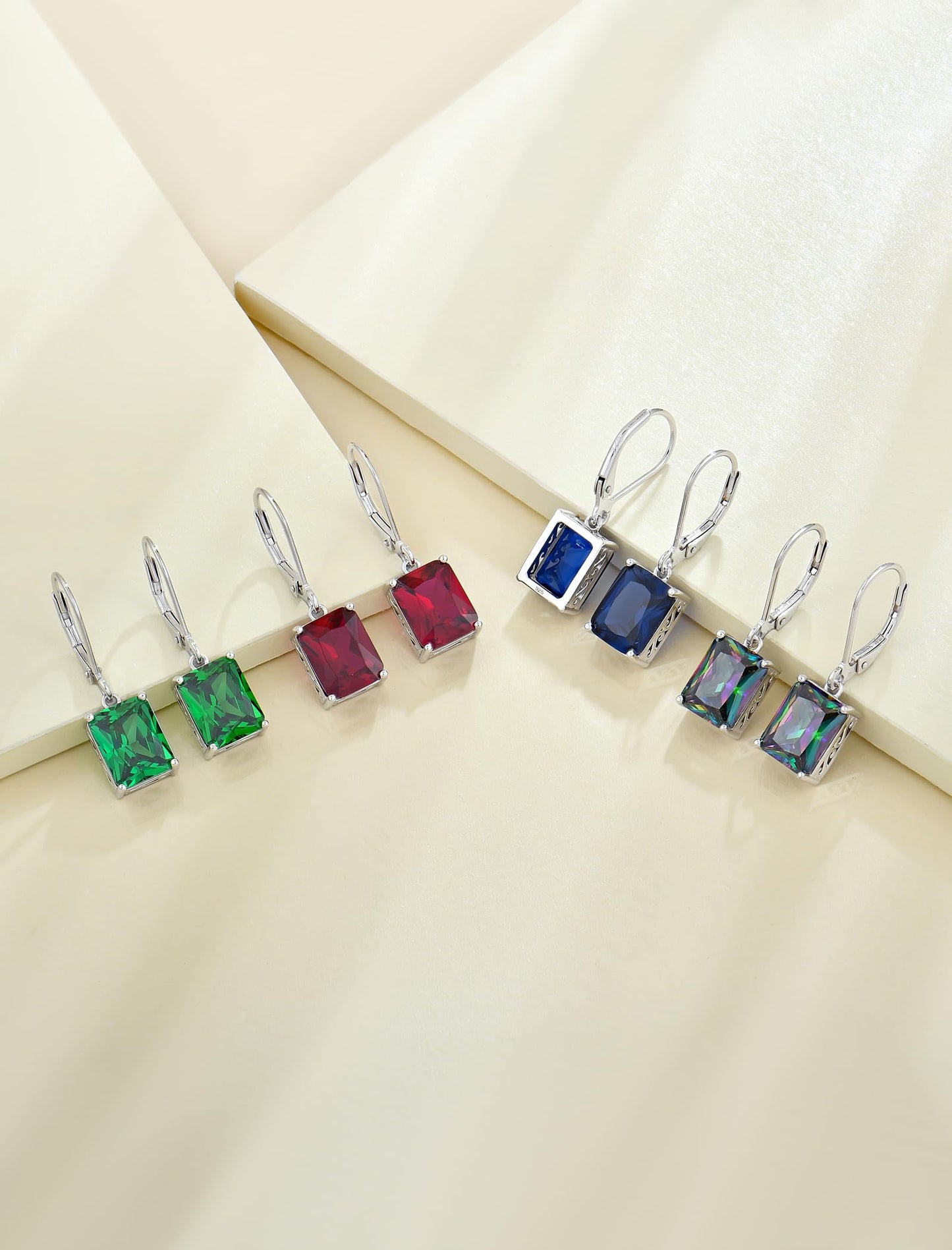 YL Solitaire Dangle Drop Earrings 925 Sterling Silver Leverback Earrings 8X10MM Square Cubic Zirconia Jewelry