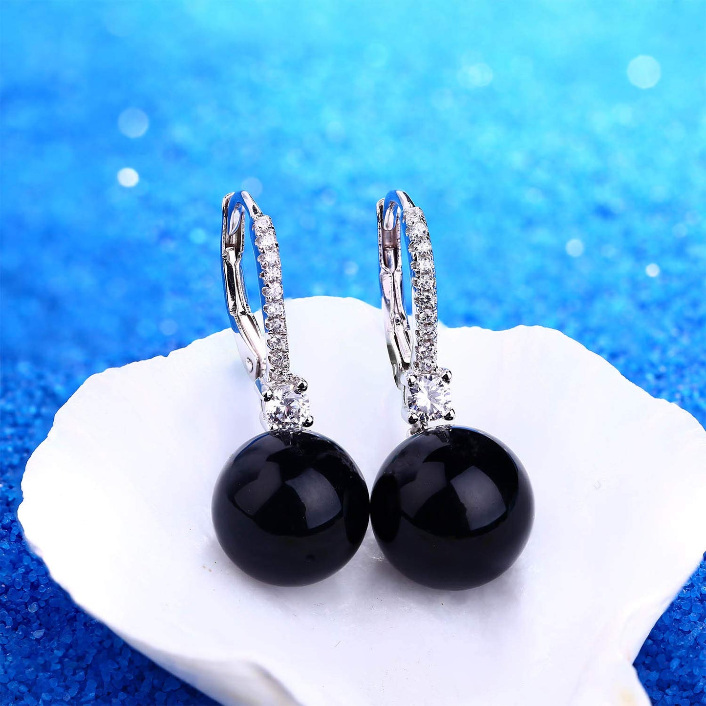 JO WISDOM 925 Sterling Silver Black/White Pearl Earrings for Women with Simulated Dangle Pearls 10mm