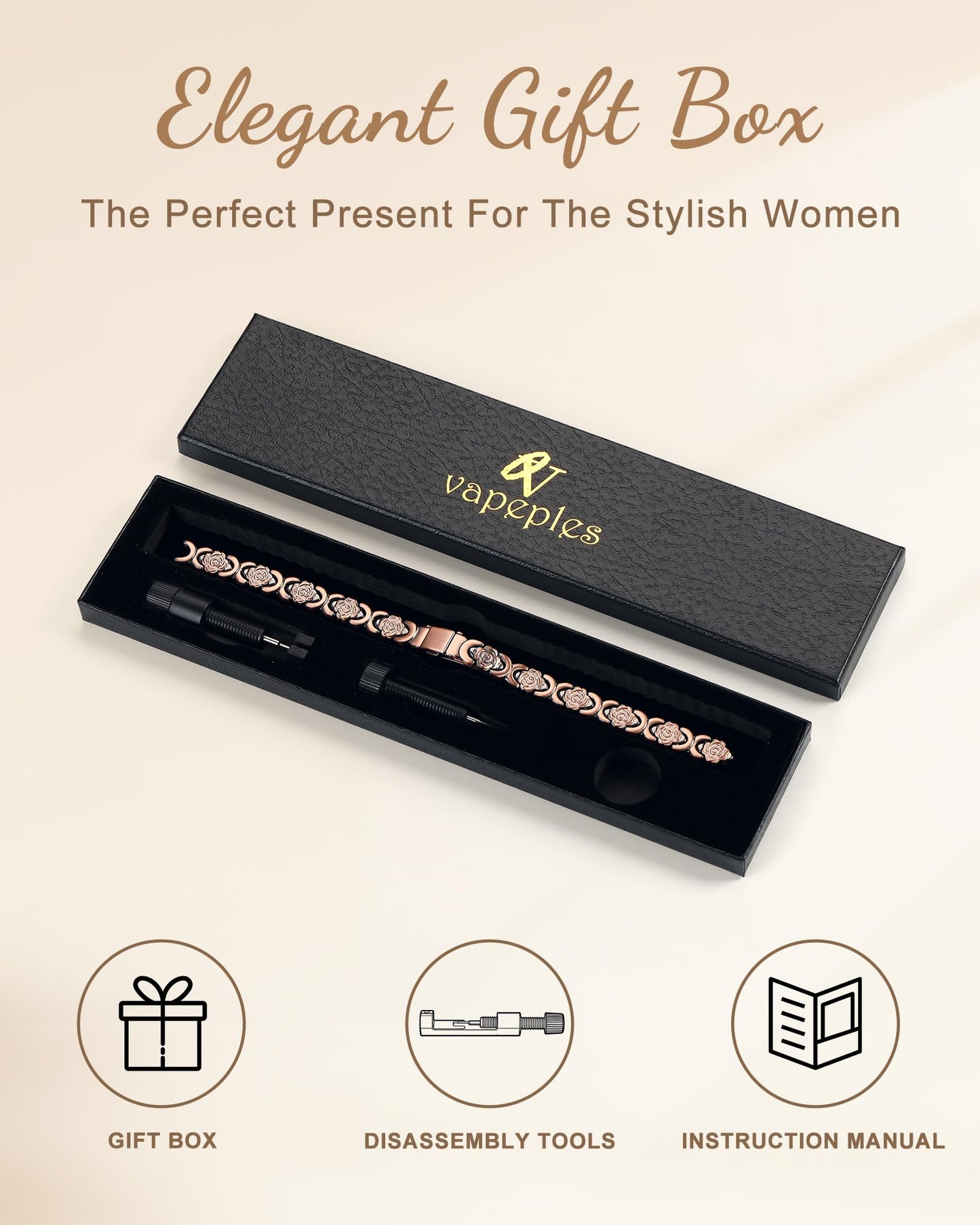 vapeples Copper Bracelets for Women, 99.99% Pure Copper Magnetic Bracelet, 3800 Gauss, Adjustable Sizing, Women's Bracelets With Built-in Magnets, Gift Packaging, Fashion Jewelry Gift.