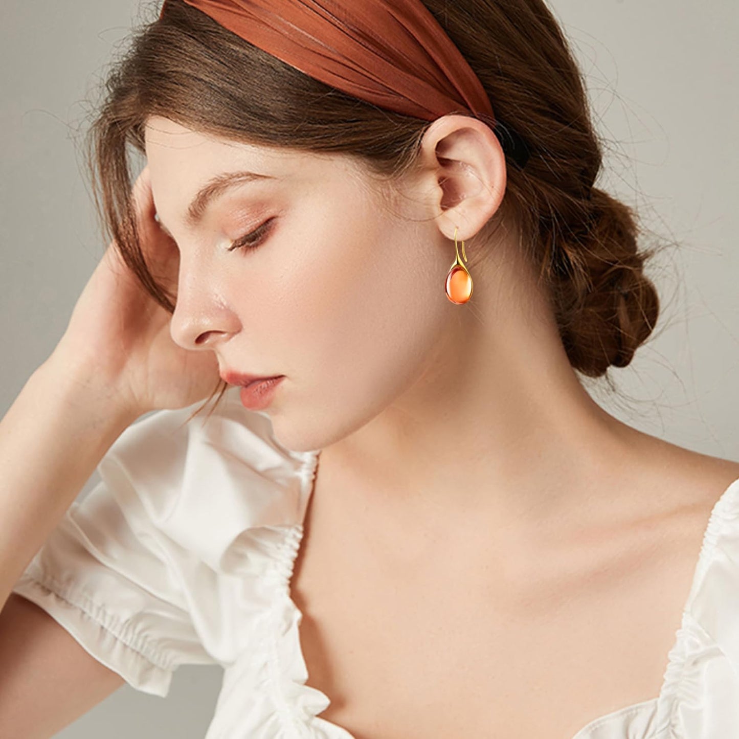JIMARIN Lightweight Vintage Sparkly Crystal Rhinestone Teardrop Dangle Drop Earrings Bohemian14K Gold Geometry Hook Earring for Women (Gold Orange)