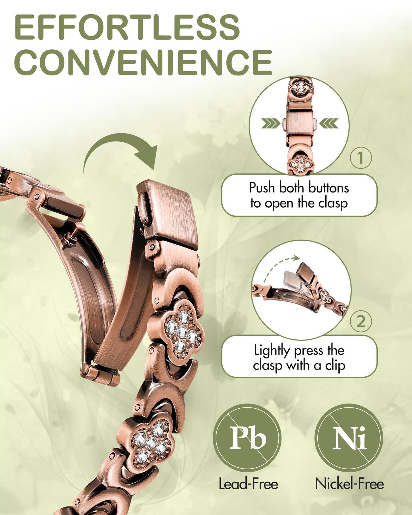Feraco Pure Copper Bracelets & Rings for Women, Ultra Strength Magnetic Bracelet for Women with Neodymium Magnets & Sparkling Cubic Zirconia, Adjustable, Wellness Jewelry