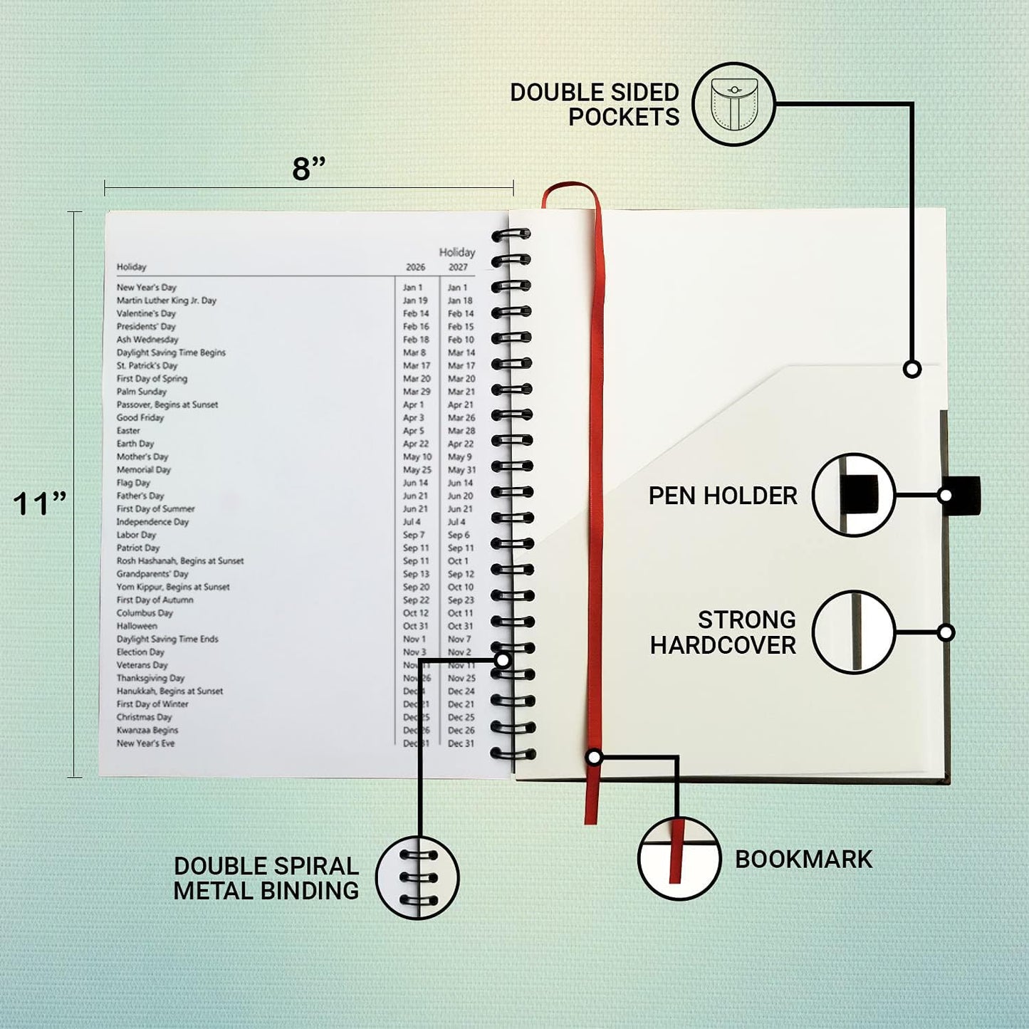 Business Appointment Book with 15-Minute Slots, Undated 2-Year Planner, Large Hardcover, Multiple Schedules, Daily/Hourly