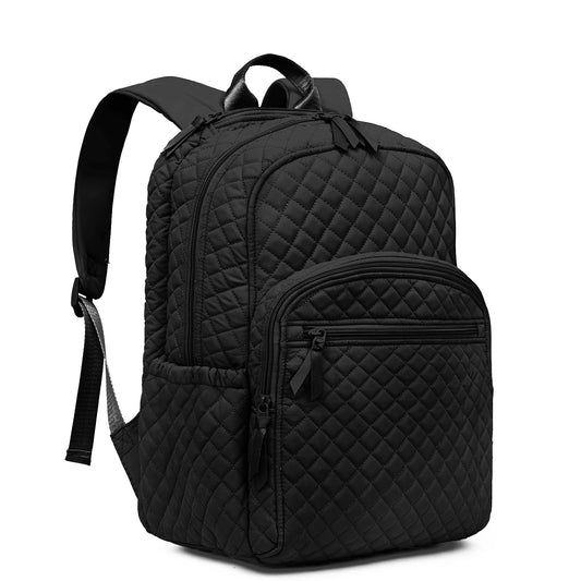 RosaRubus Backpack for Women,College Backpack,Quilted Casual Daypack,Waterproof Bookbag for 15.6Inch Laptop (Black)