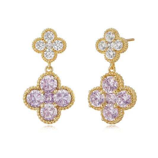 MTMY Dangle Earrings for Women 14K Gold Plated Four Leaf Clover Dangling Drop Birthstone Stud Earrings Trendy Flower Birthstone Jewelry Birthday Gifts(June)