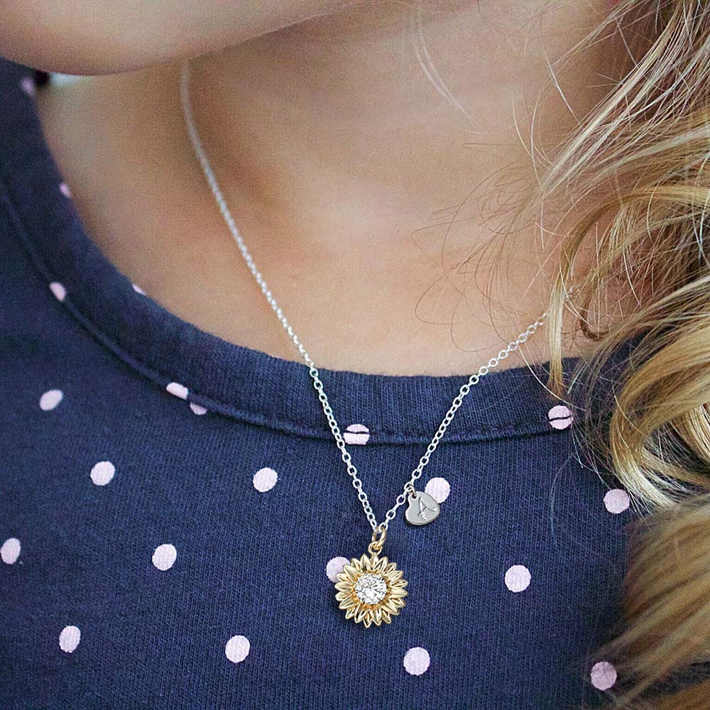 MONOZO Initial Sunflower Necklace for Women Trendy, 14k Gold Plated Sunflower Necklace Pendant CZ Heart Letter Initial Necklace You Are My Sunshine Gifts Sunflower Jewelry O