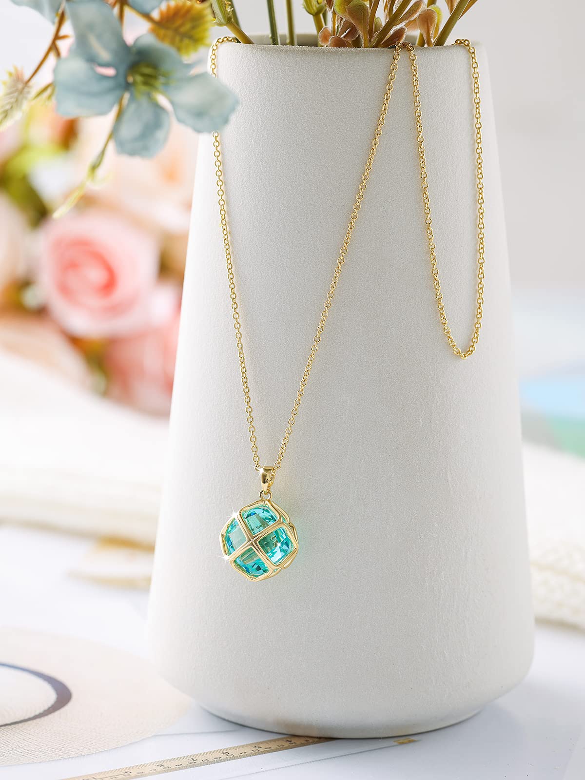 Qinpan 14MM Crystal Pendant Dangle Necklace Earrings Sets for Women Glod Plated Costume Jewelry, 38*17.8mm, Platinum, Emerald
