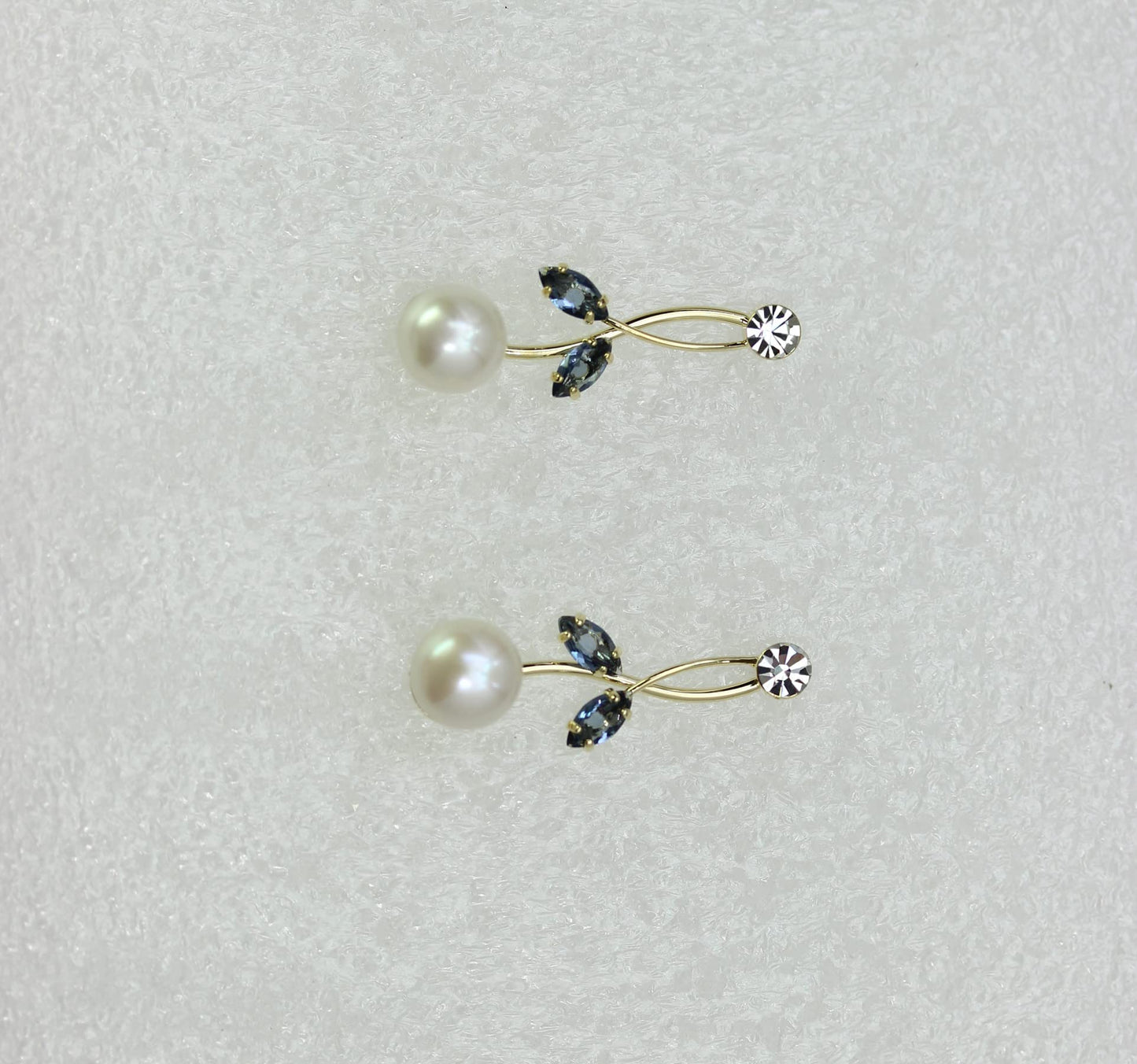 Faship Gorgeous Navy Blue CZ Crystal Genuine Freshwater Pearls Floral Necklace Earrings Set - Navy Blue/Gold Plated