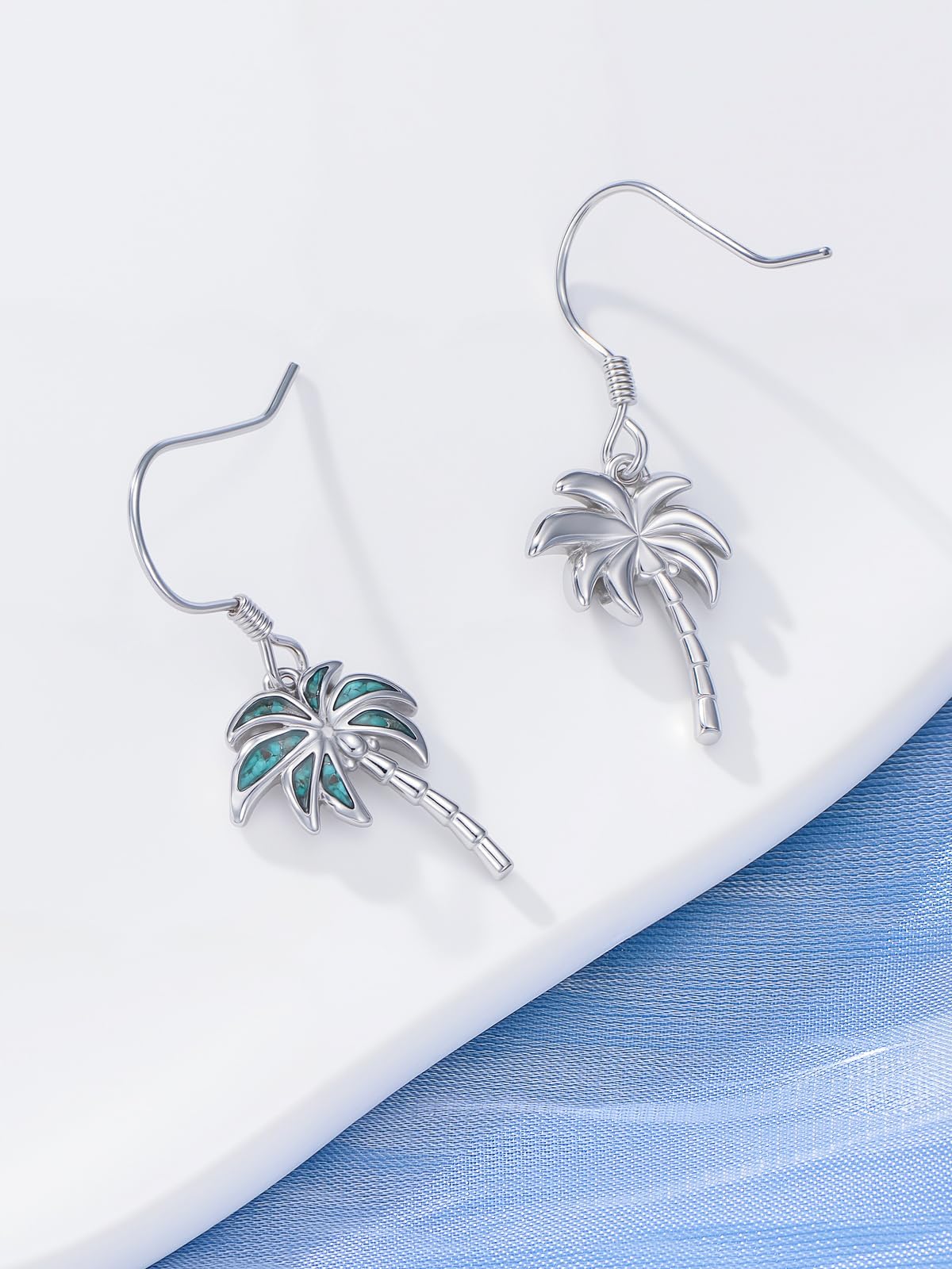 HPQQ Palm tree Earrings 925 Sterling Silver Turquoise Palm tree Dangle Earrings Ocean Beach Themed Jewelry Mother's Day Jewelry Gifts for Women